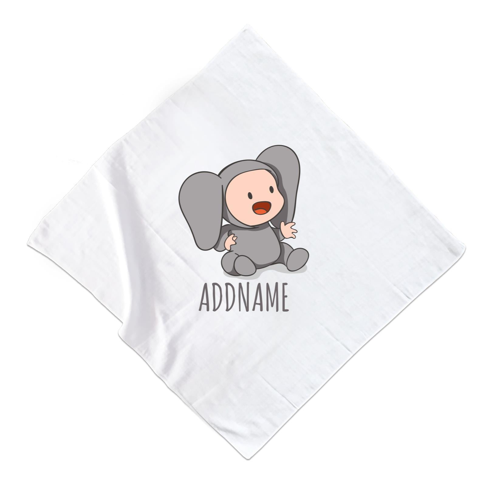 Cute Baby in Grey Elephant Suit Addname Muslin Square