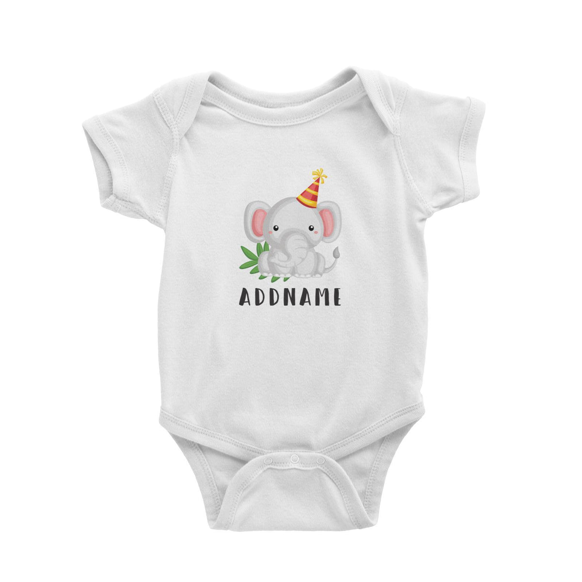 Birthday Safari Elephant Wearing Party Hat Addname Baby Romper