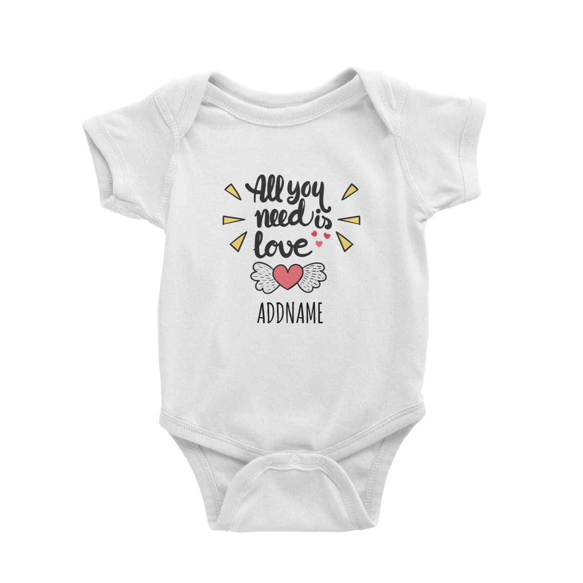 All You Need Is Love Heart Doodle White White Baby Romper