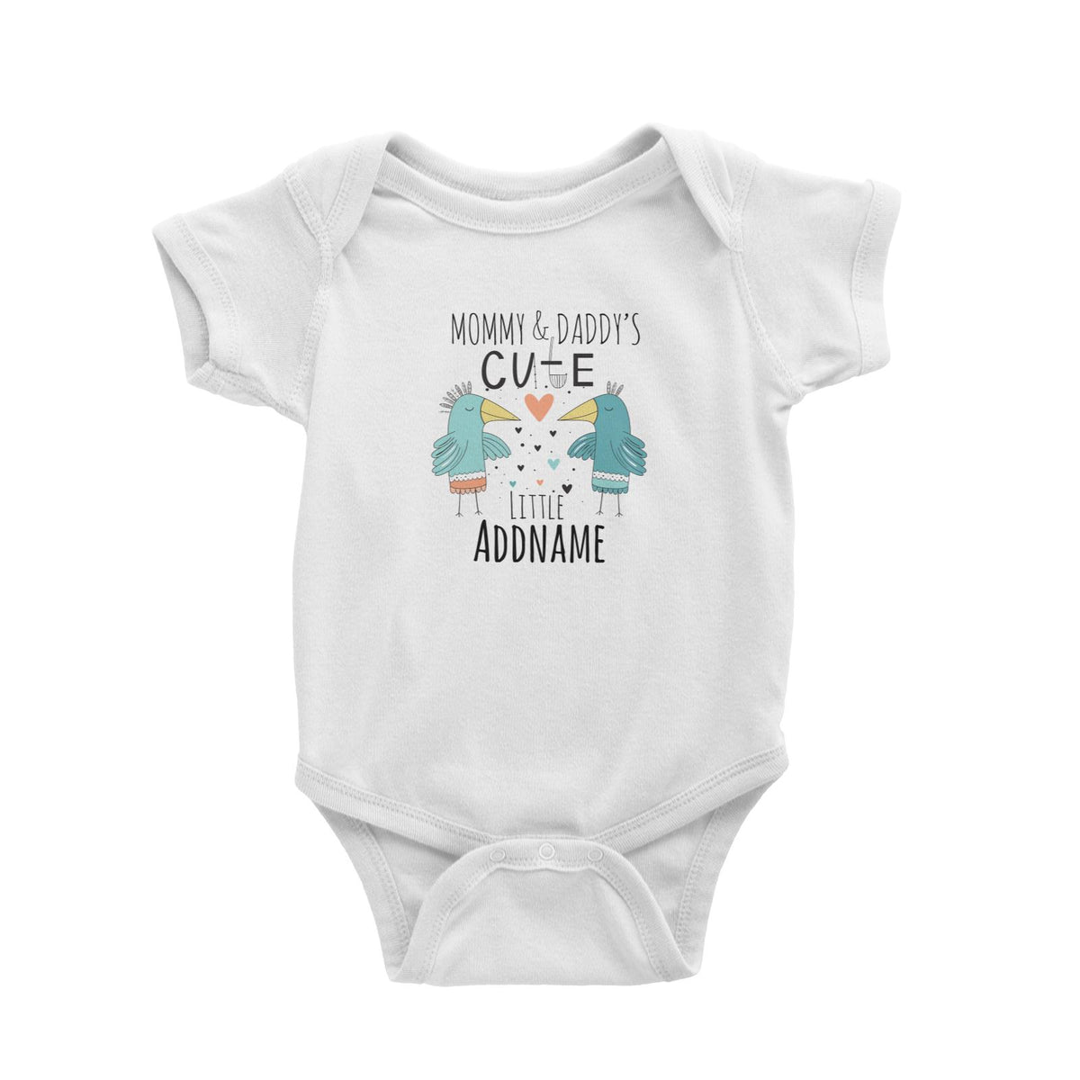 Drawn Mom &amp; Dad Cute Little Love Birds Addname Baby Romper