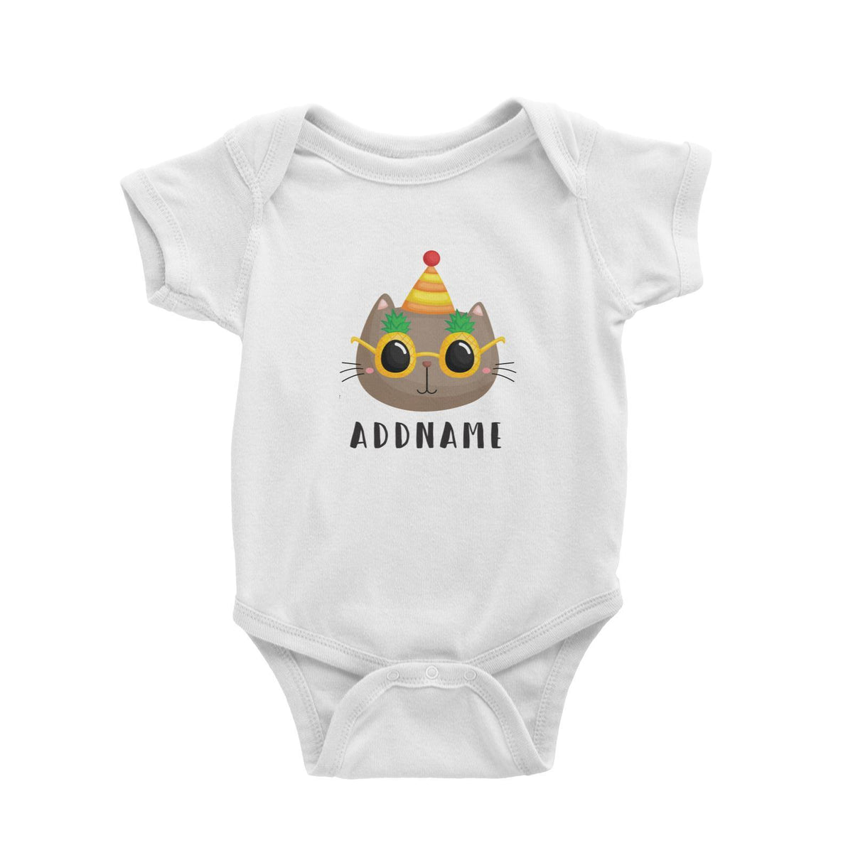 Birthday Hawaii Cute Cat Wearing Pineapple Glasses Addname Baby Romper