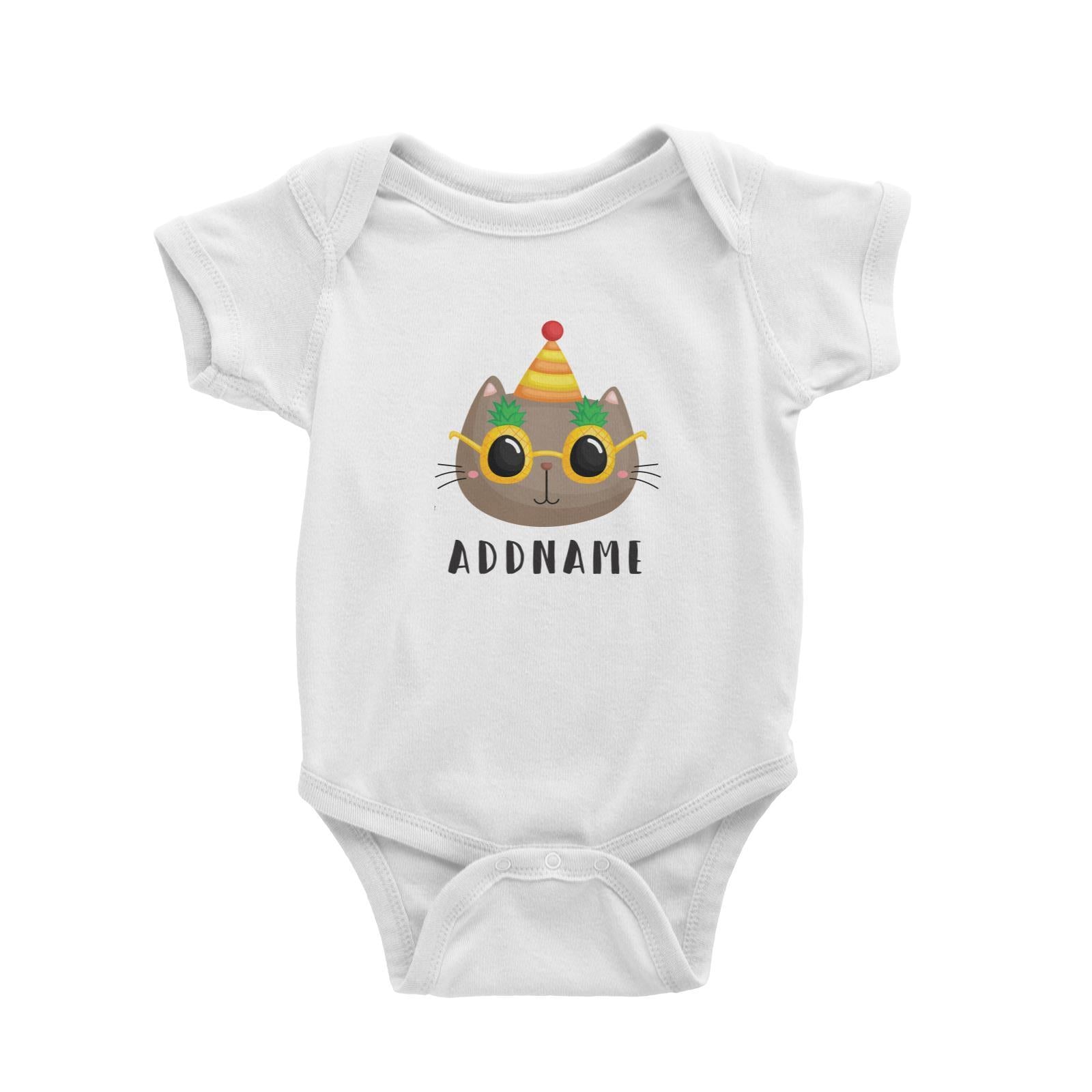 Birthday Hawaii Cute Cat Wearing Pineapple Glasses Addname Baby Romper