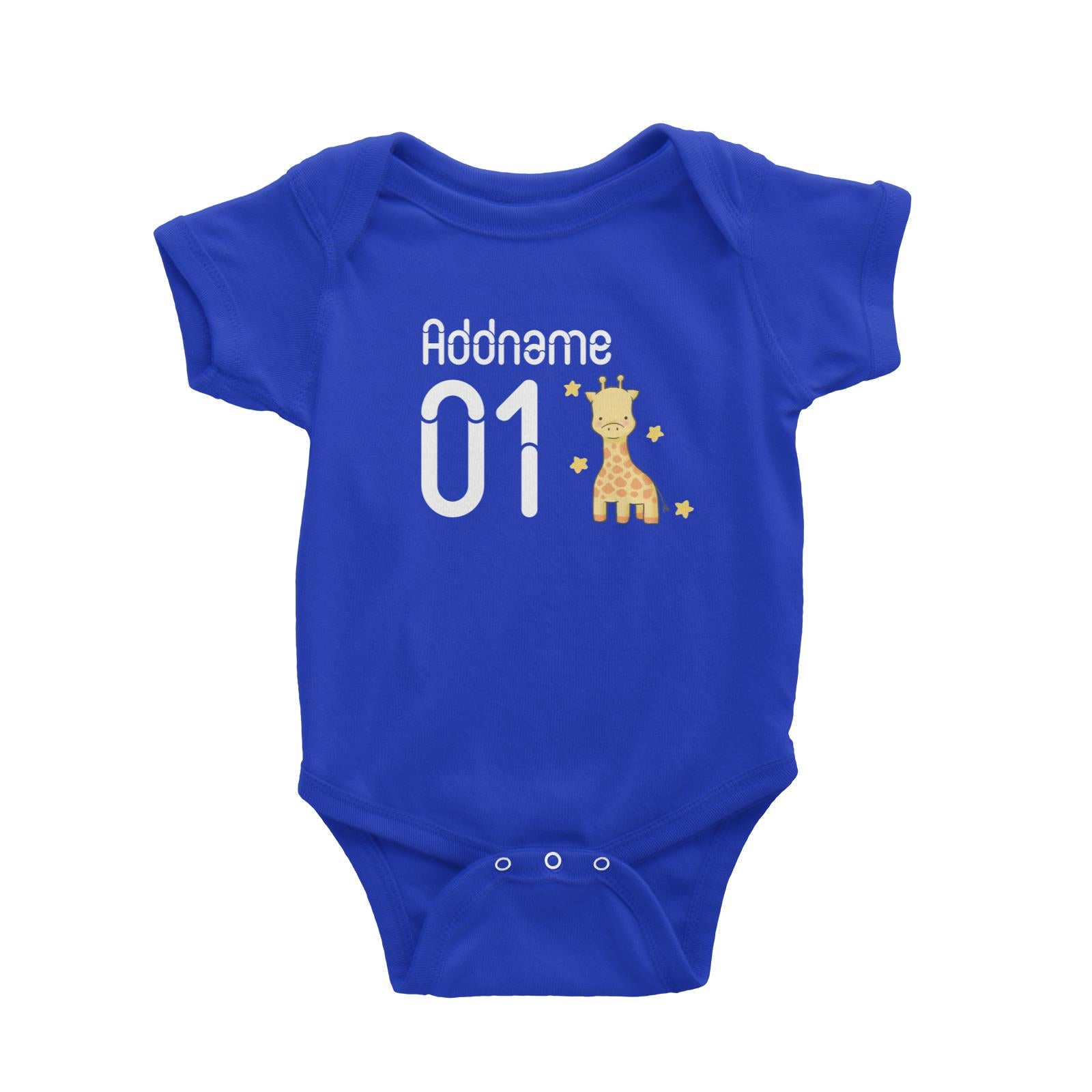 Name and Number Cute Hand Drawn Style Giraffe Baby Romper