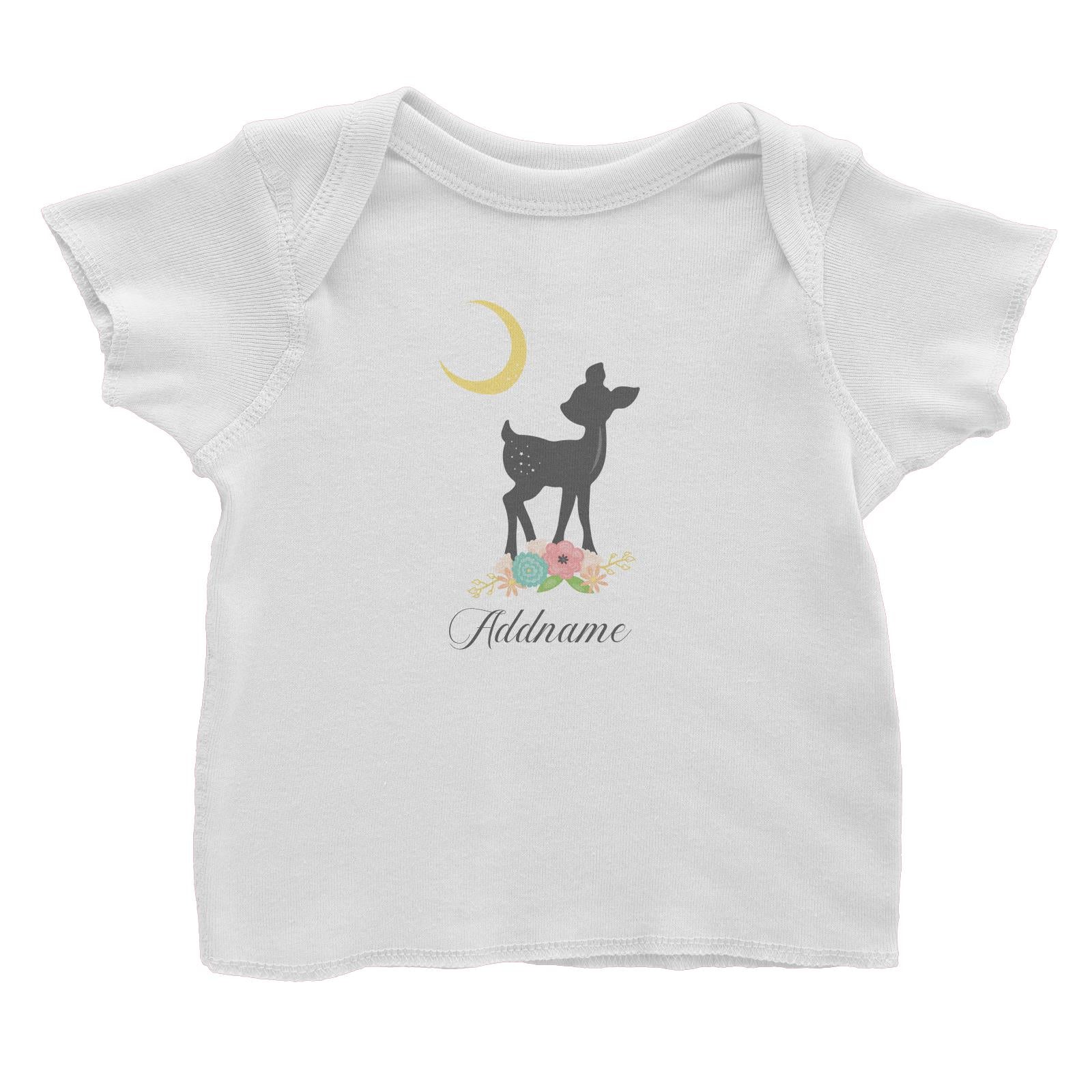 Basic Family Series Pastel Deer Black Fawn With Flower Addname Baby T-Shirt