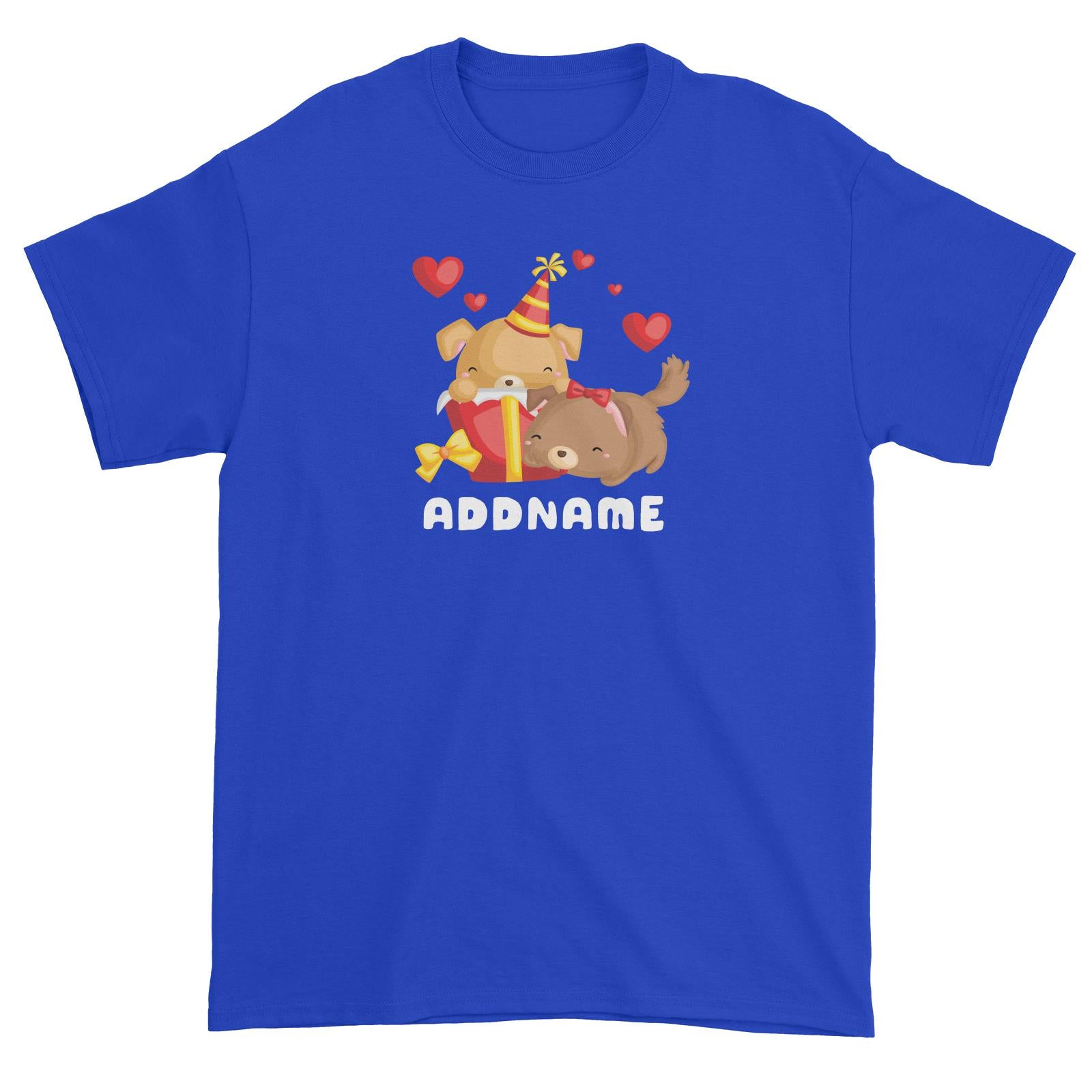 Birthday Friendly Animals Happy Two Dogs Open Present Addname Unisex T-Shirt