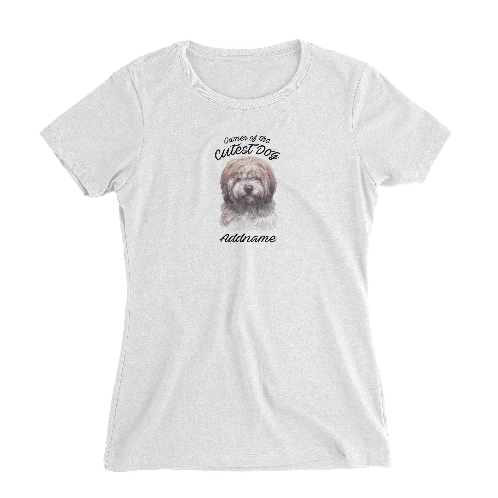 Watercolor Dog Owner Of The Cutest Dog Tibetan Addname Women's Slim Fit T-Shirt