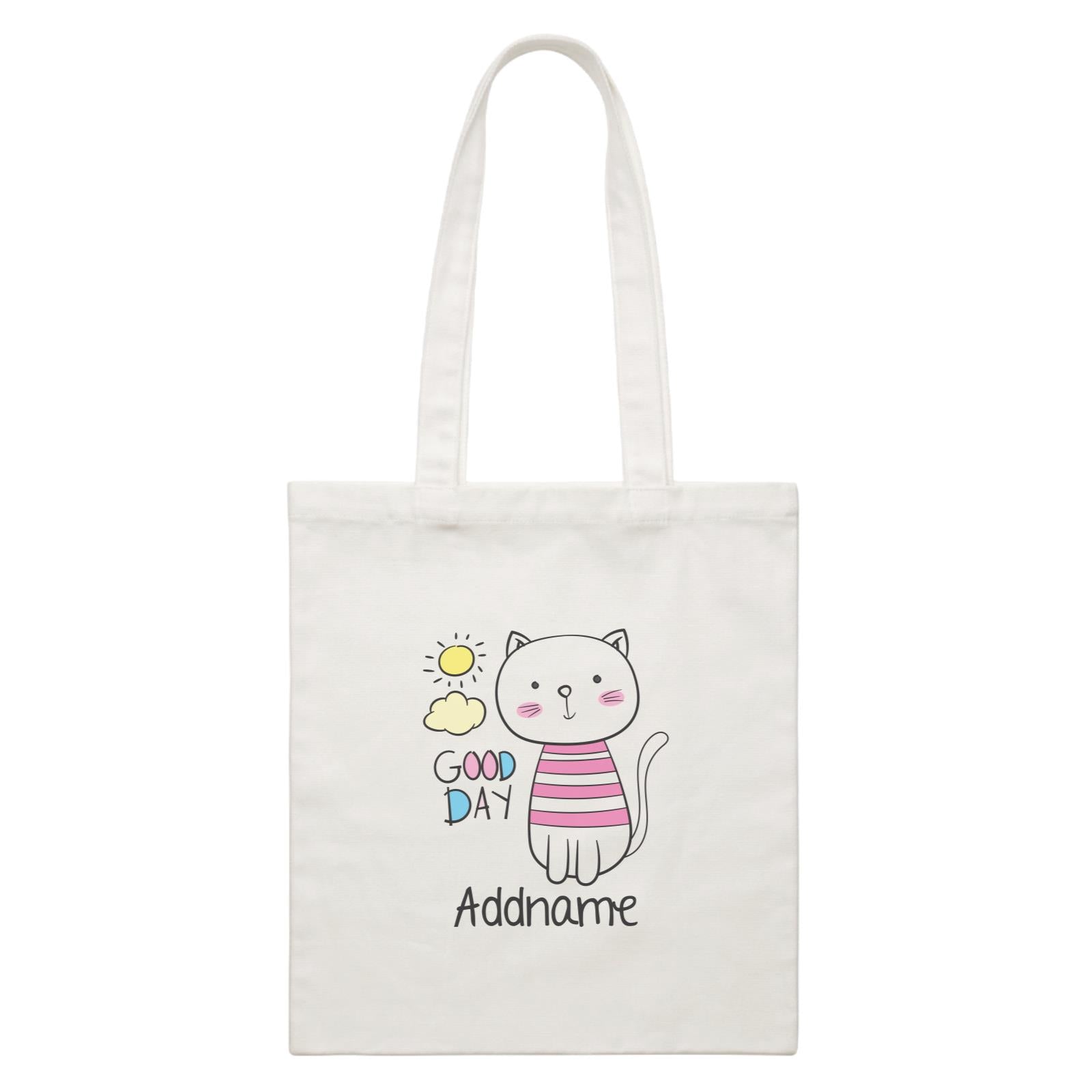 Cool Cute Animals Cats Good Day Addname White Canvas Bag