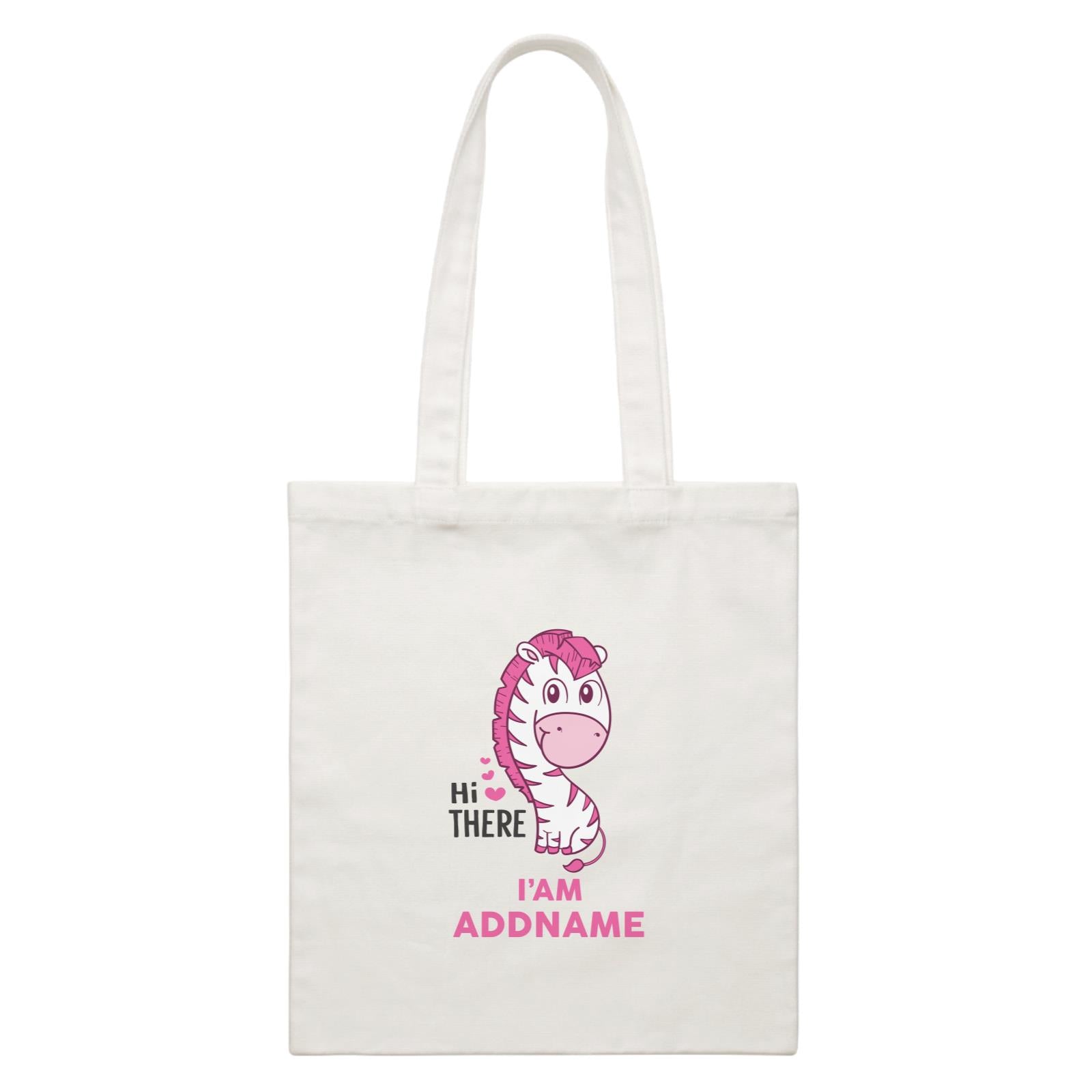 Cool Cute Animals Zebra HI there I'm Addname White Canvas Bag