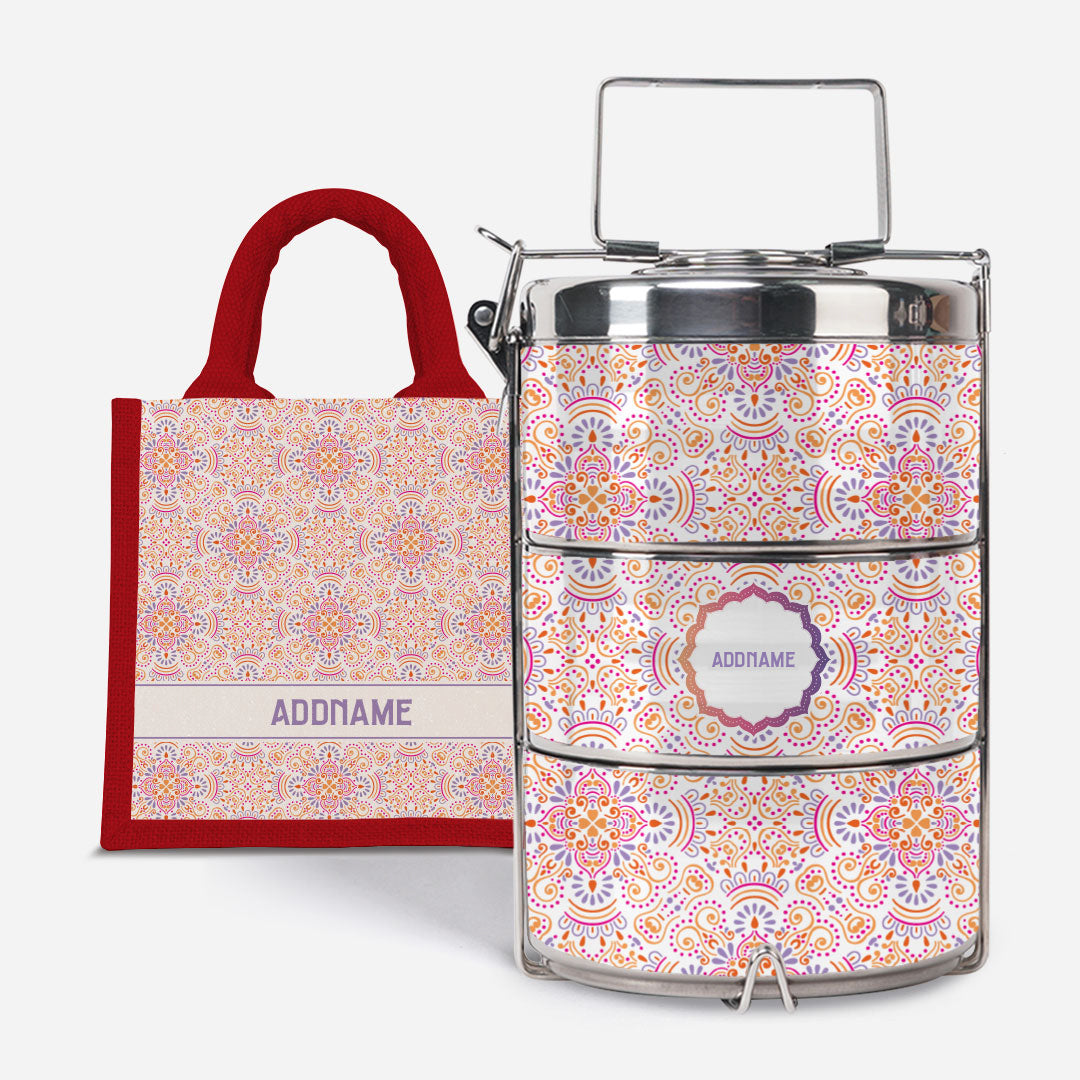 Pookal Series Premium Tiffin with Half Lining Lunch Bag - Triumph Red