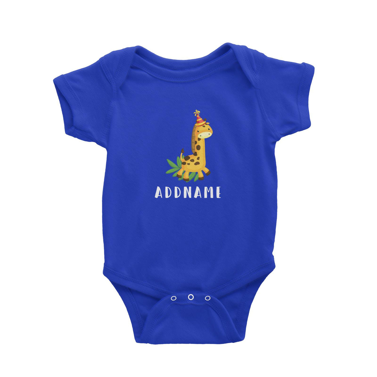 Birthday Safari Giraffa Wearing Party Hat Addname Baby Romper