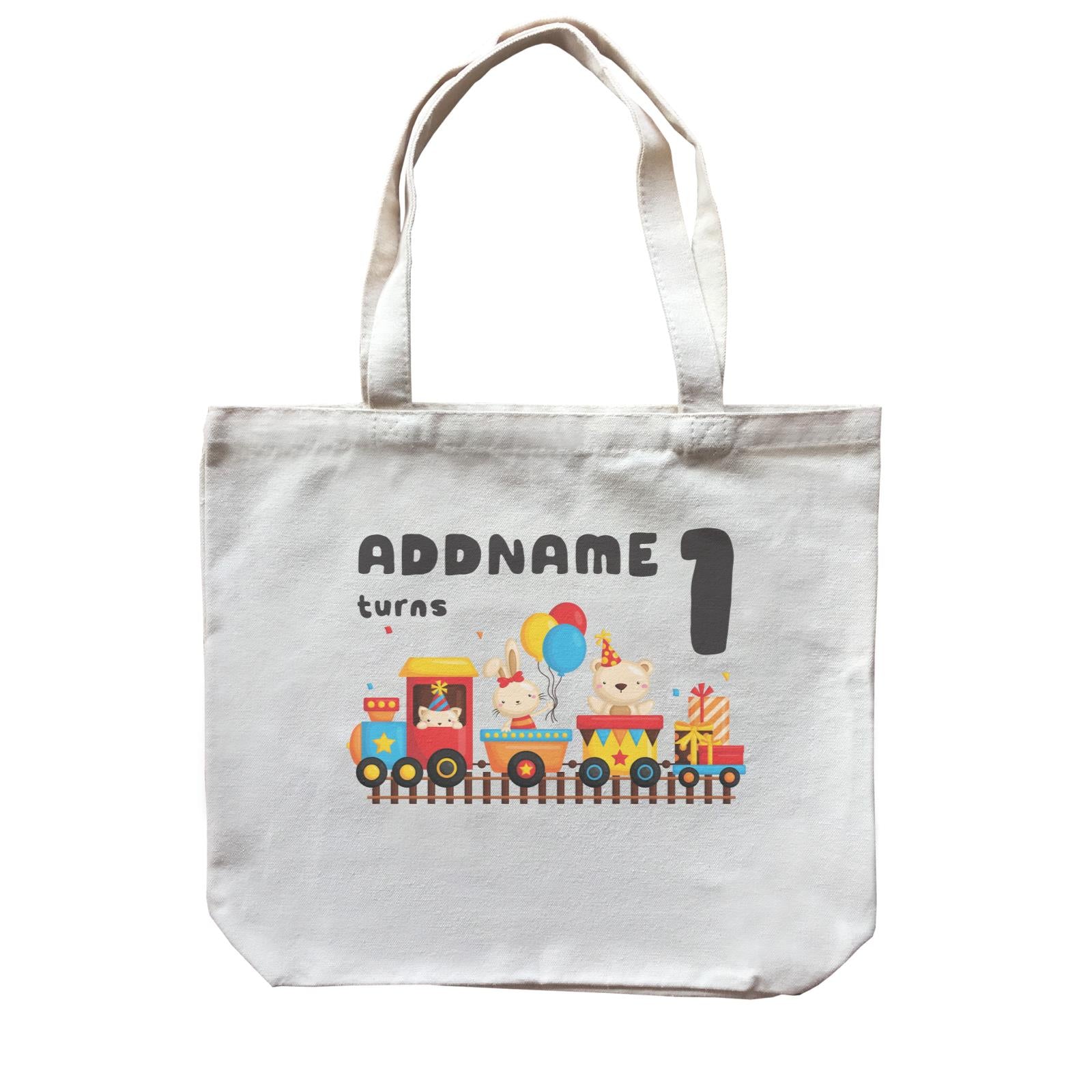 Birthday Fun Train And Animals Group Addname Turns 1 Canvas Bag