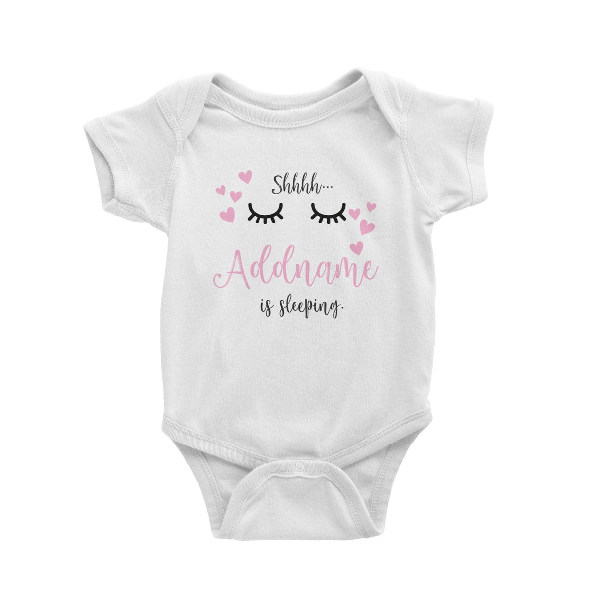 Shhh Addname is Sleeping with Hearts Baby Romper