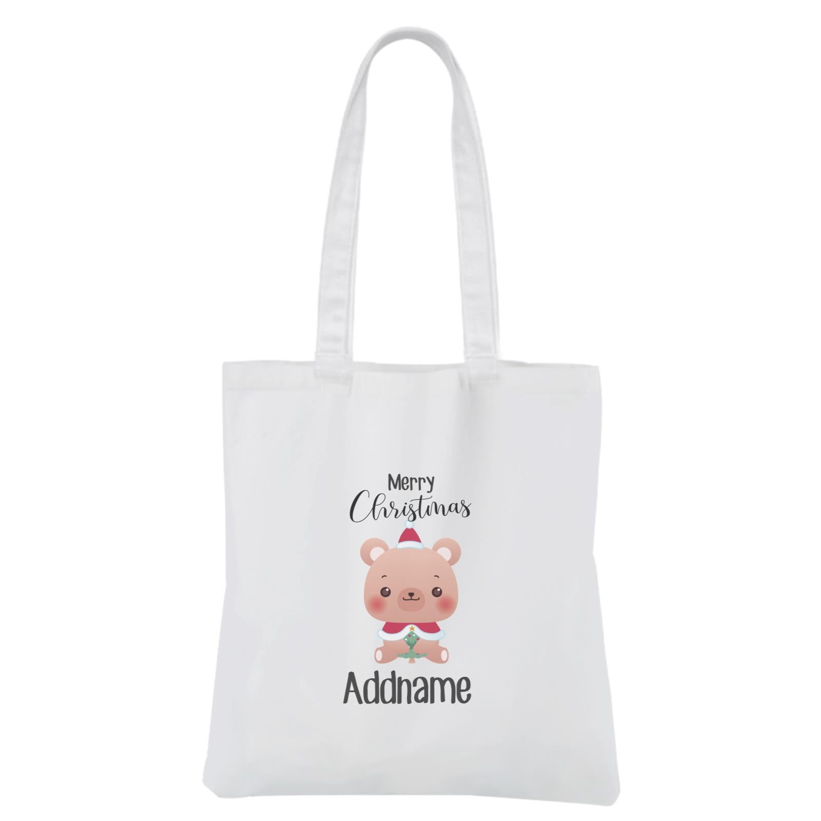 Christmas Cute Animal Series Bear Merry Christmas White Canvas Bag