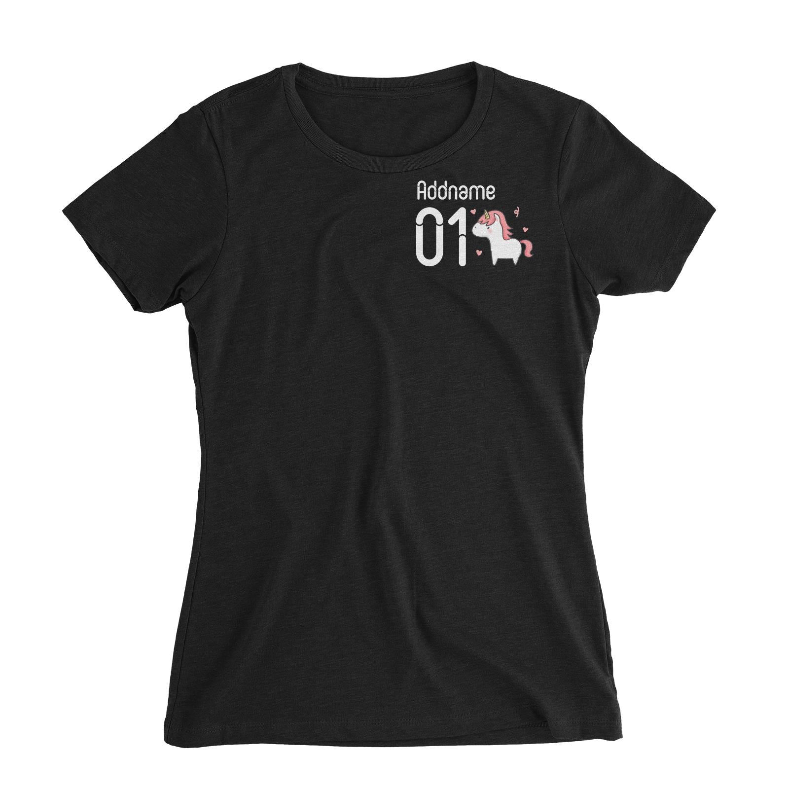 Pocket Name and Number Cute Hand Drawn Style Unicorn Women's Slim Fit T-Shirt