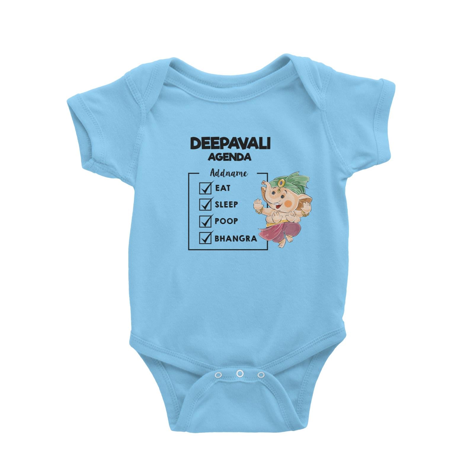 Cute Ganesha Dancing Bhangra Addname Deepavali Agenda Baby Romper