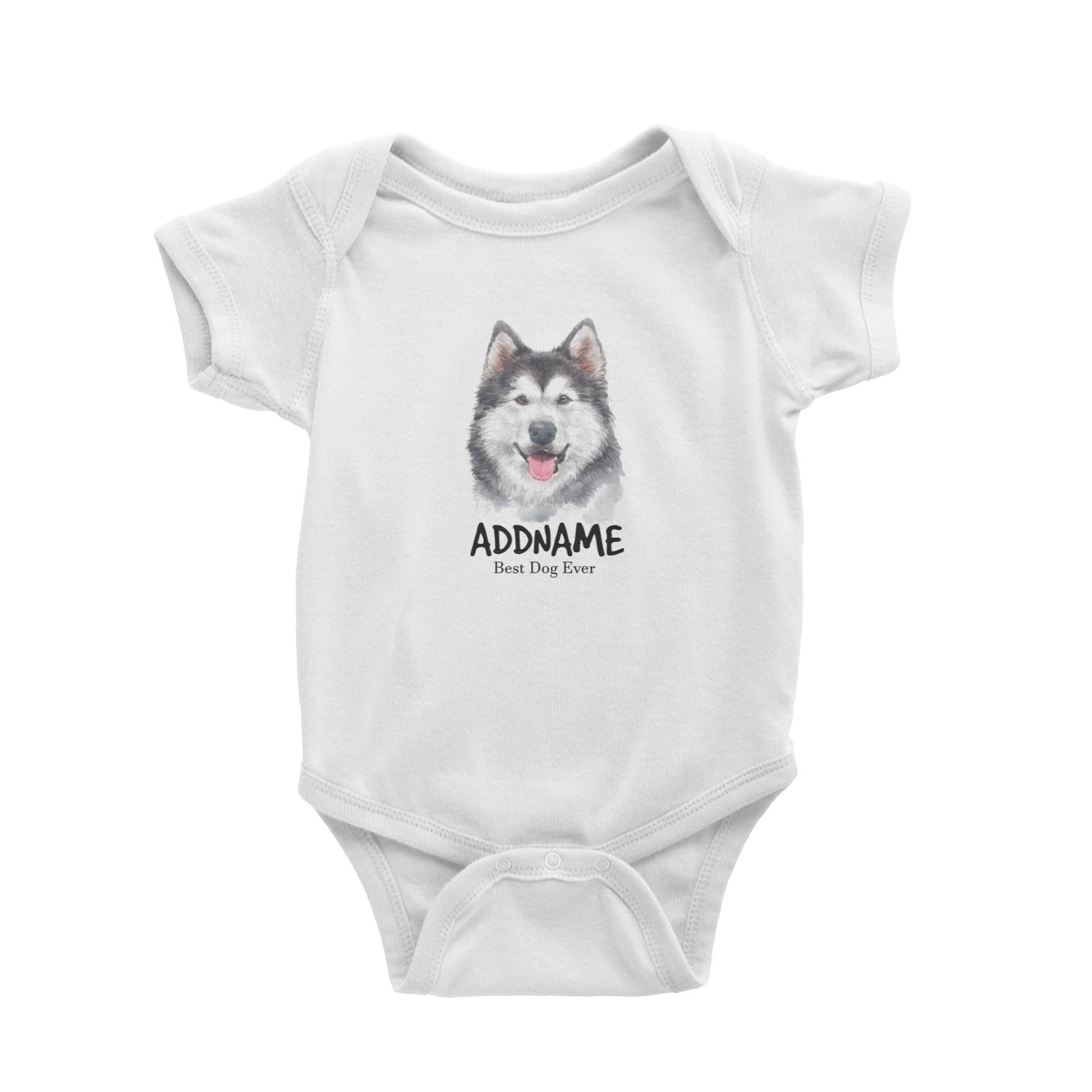 Watercolor Dog Siberian Husky Smile Best Dog Ever Addname Baby Romper