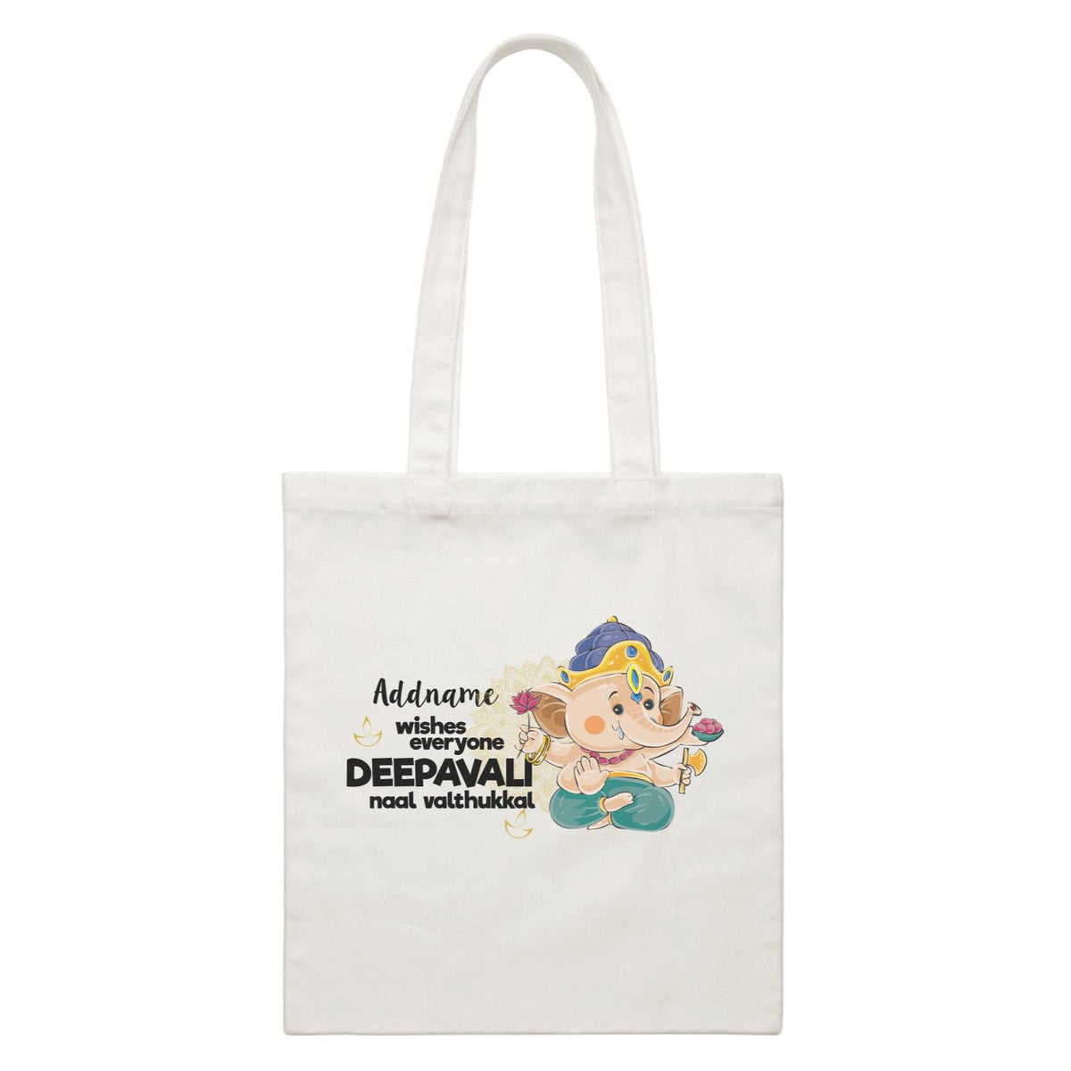 Cute Ganesha Addname Wishes Everyone Deepavali White Canvas Bag