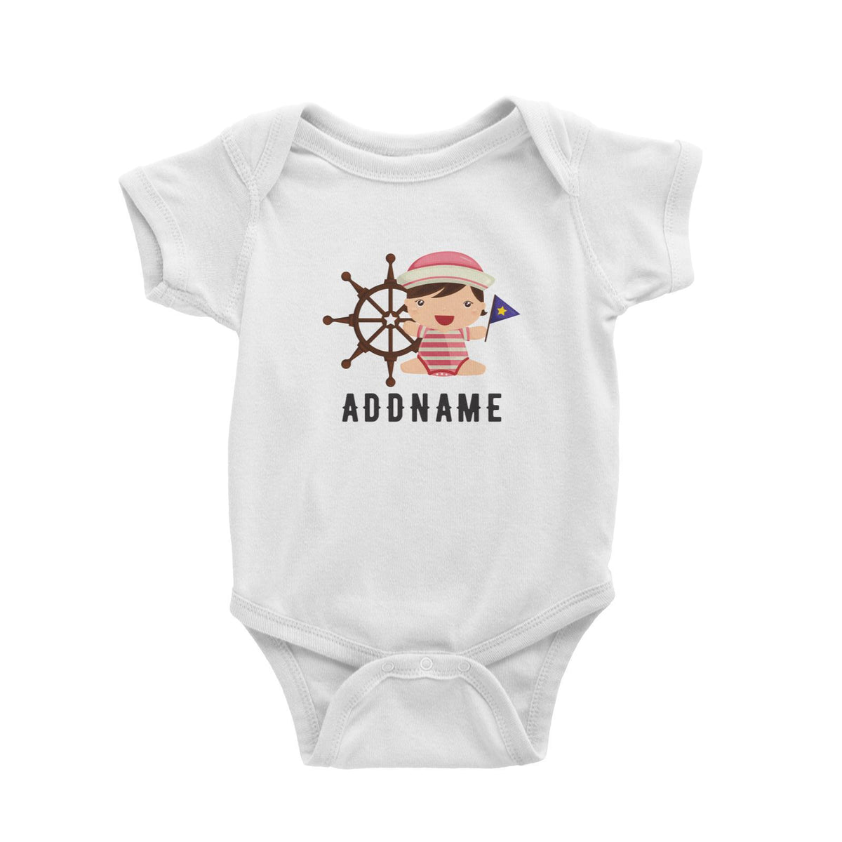 Birthday Sailor Baby Girl In Ship With Wheel Addname Baby Romper