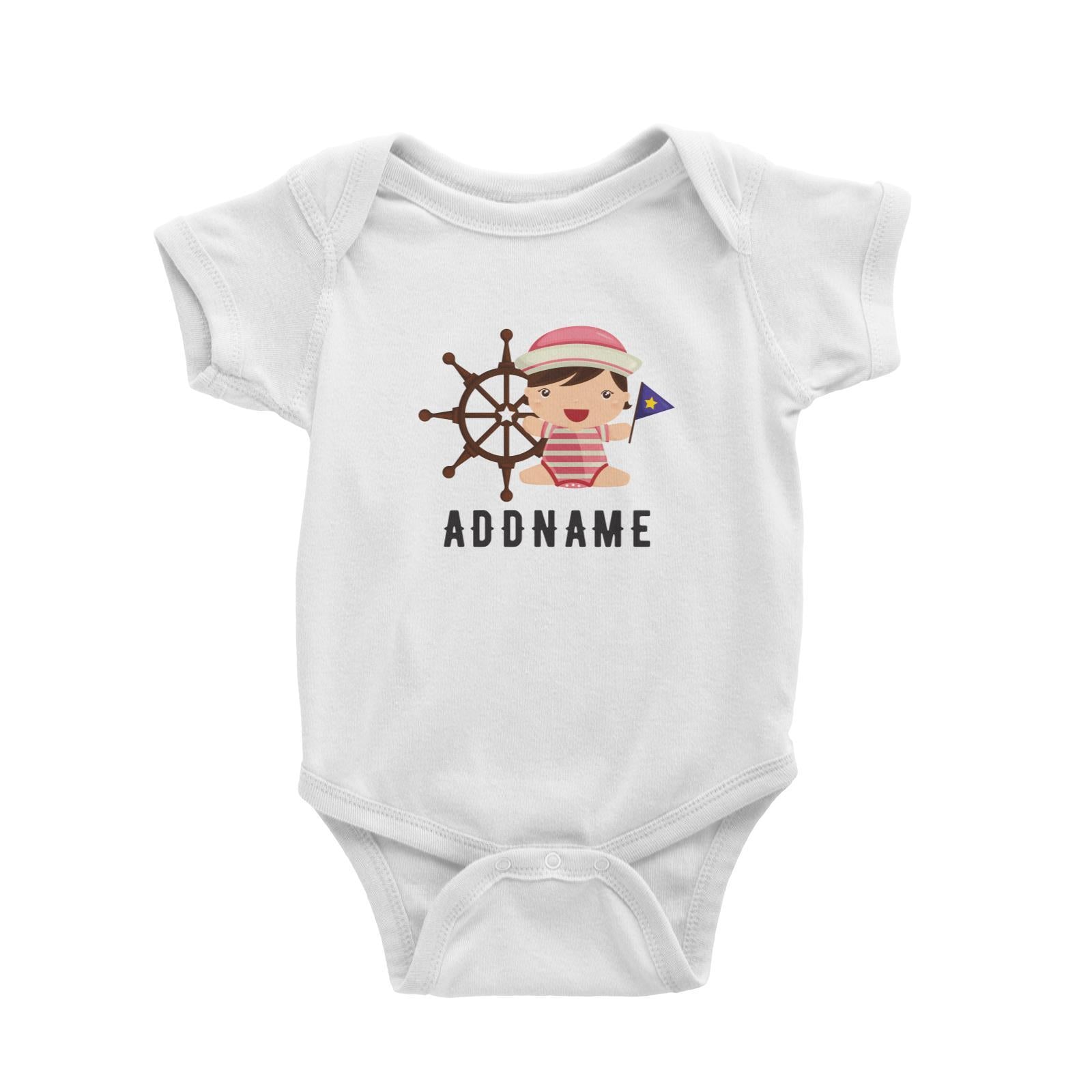 Birthday Sailor Baby Girl In Ship With Wheel Addname Baby Romper