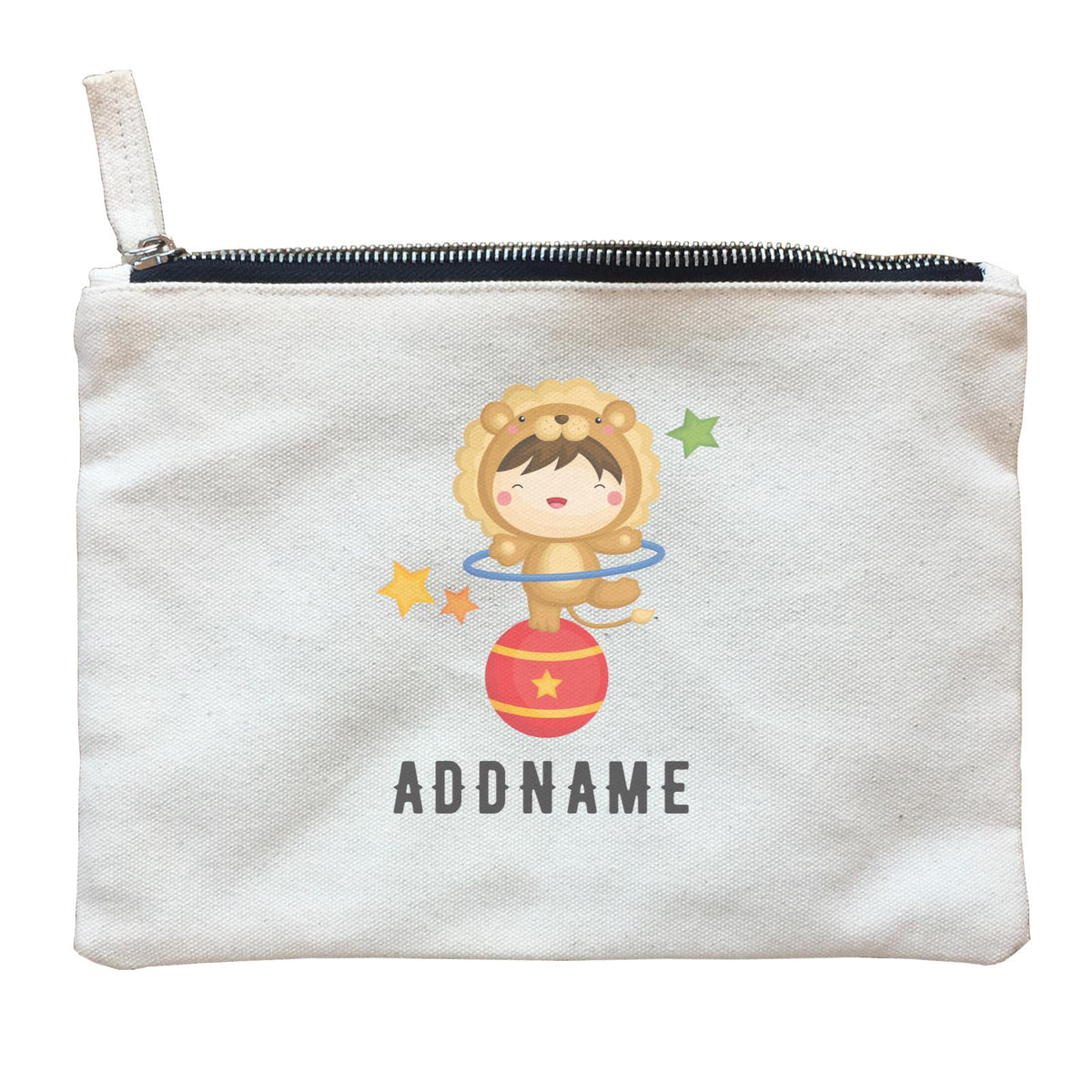 Birthday Circus Happy Boy Wearing Lion Suit Playing Hula Hoop Addname Zipper Pouch