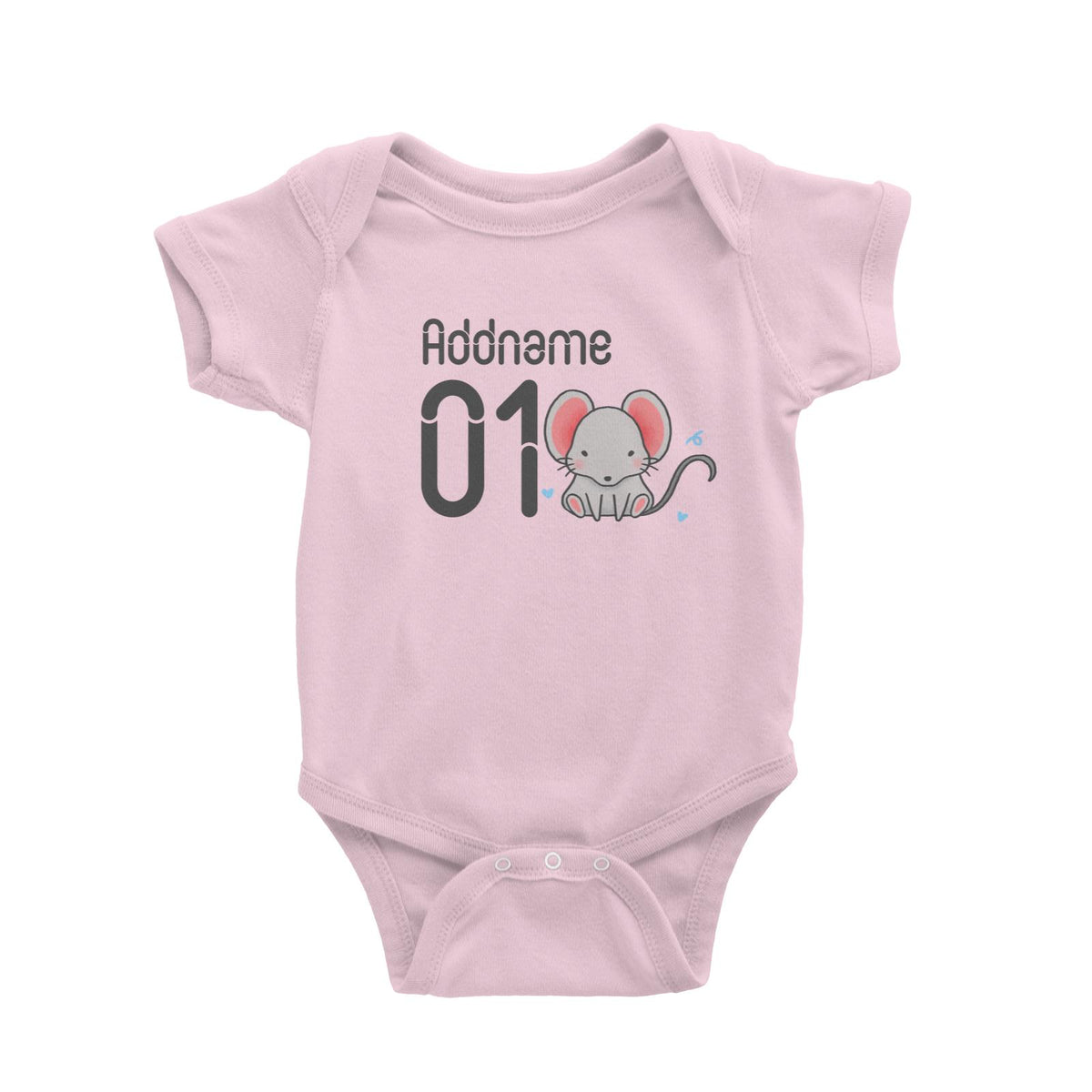 Name and Number Cute Hand Drawn Style Mouse Baby Romper