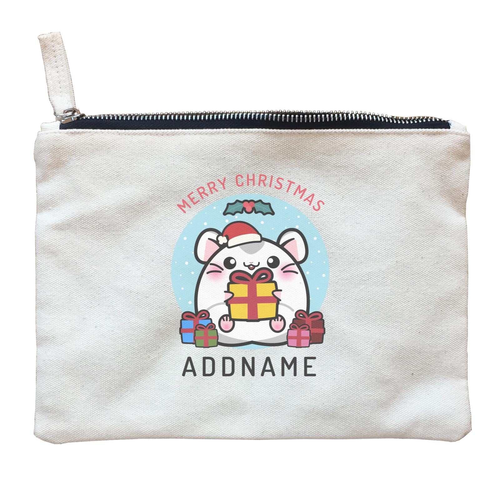 Merry Christmas Cute Santa Boy Hamster with Gifts Zipper Pouch