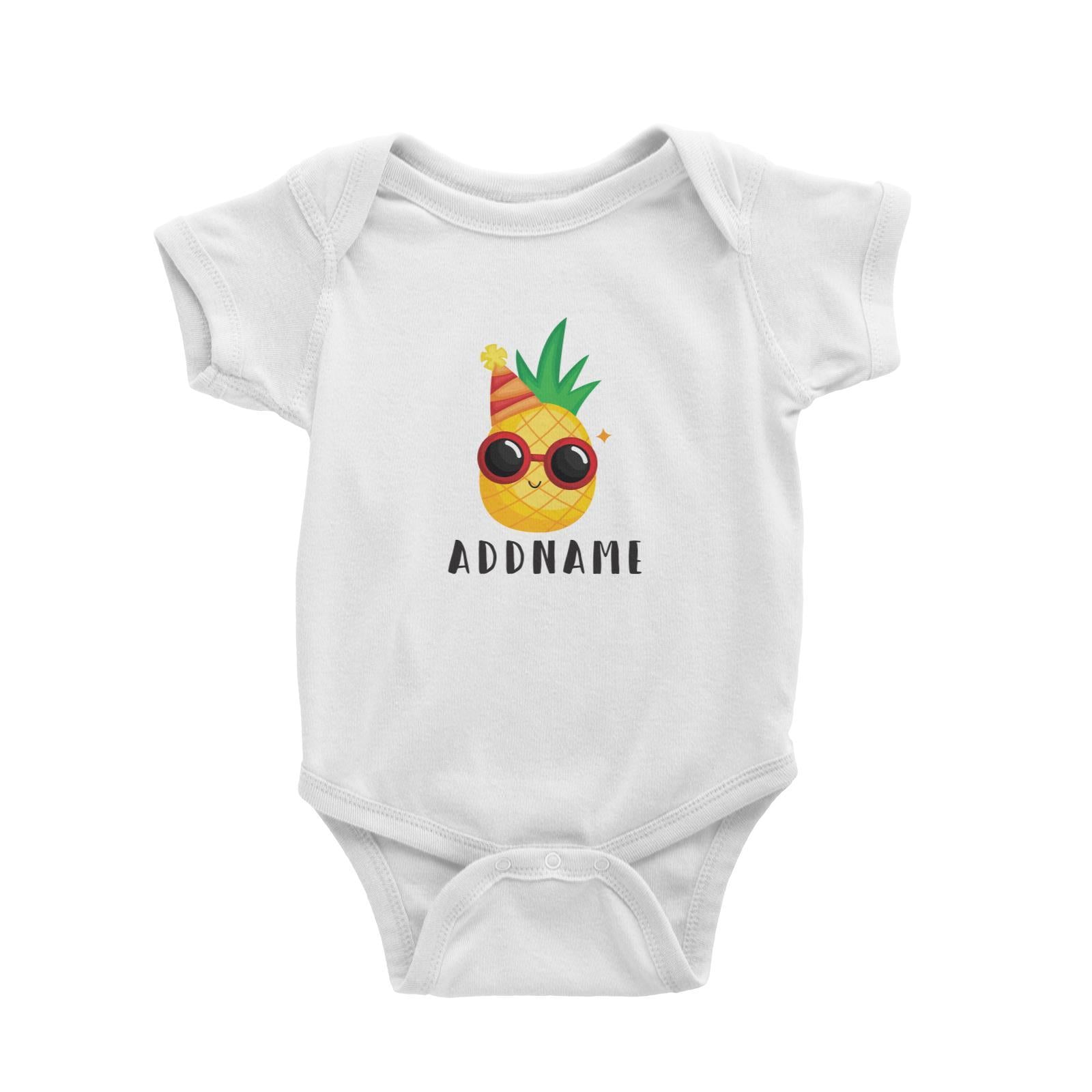 Birthday Hawaii Cool Pineapple Wearing Glasses And Party Hat Addname Baby Romper