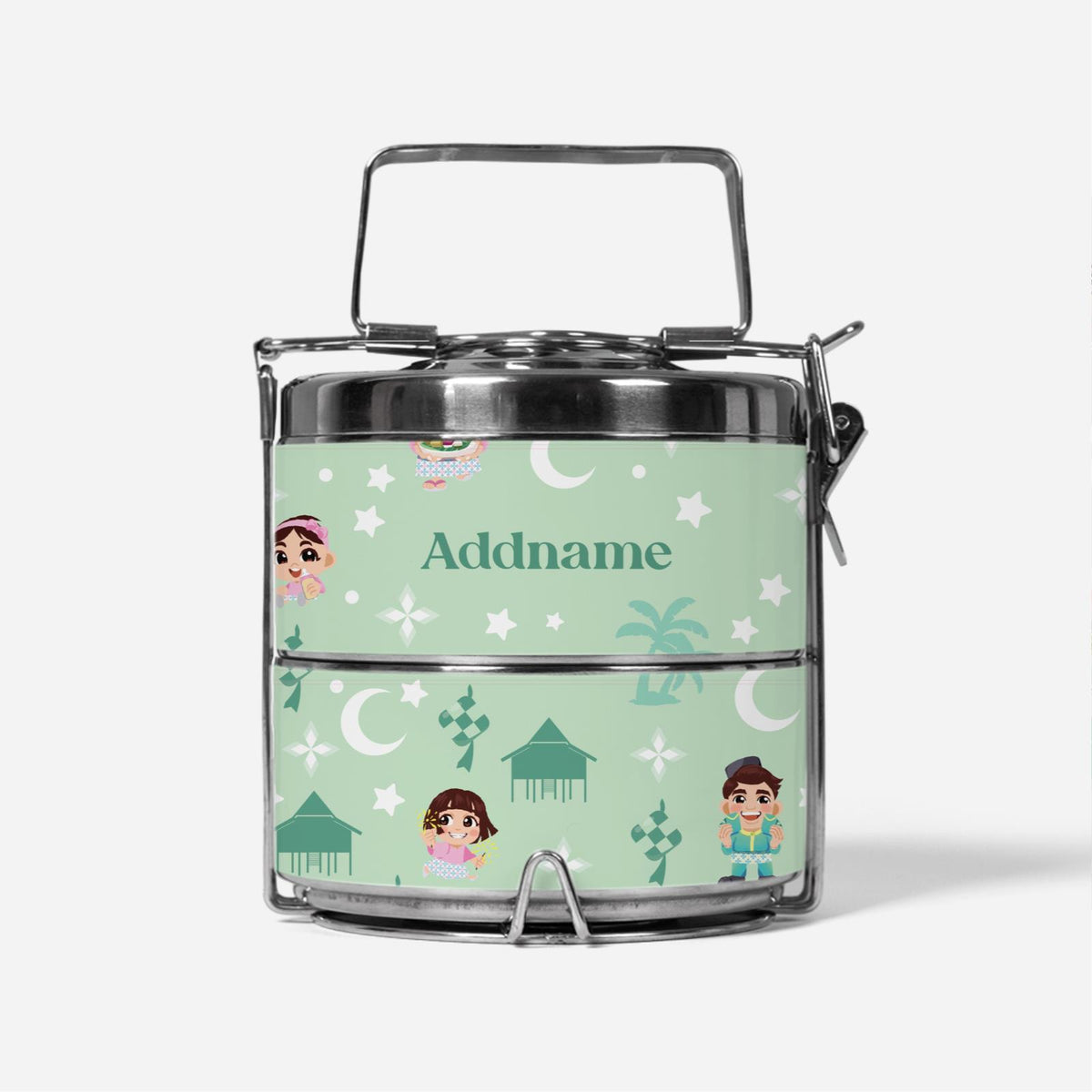 Seindah Lebaran Two Tier Tiffin Carrier - Pastel Green