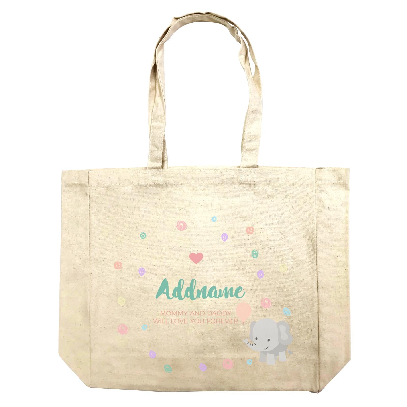 Cute Elephant with Balloon and Colourful Doodles Personalizable with Name and Text Shopping Bag