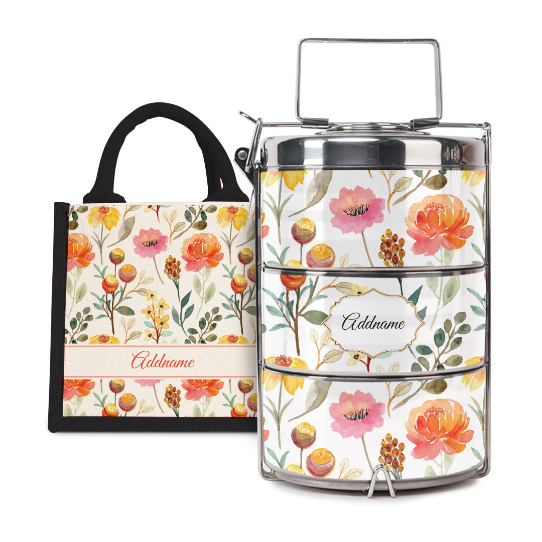 Laura Series - Carnelian - Lunch Tote Bag with Three-Tier Tiffin Carrier