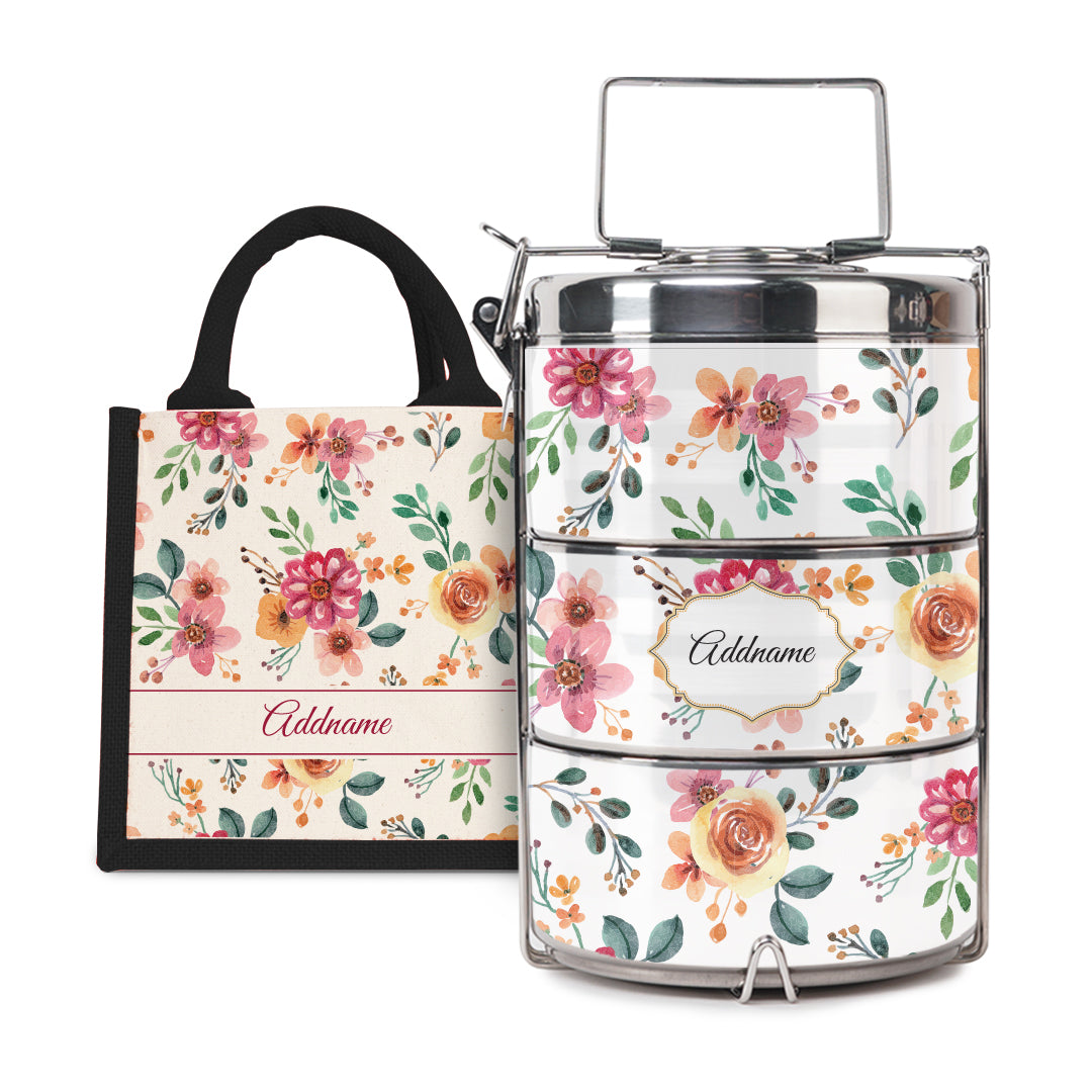 Laura Series - Garnet - Lunch Tote Bag with Three-Tier Tiffin Carrier