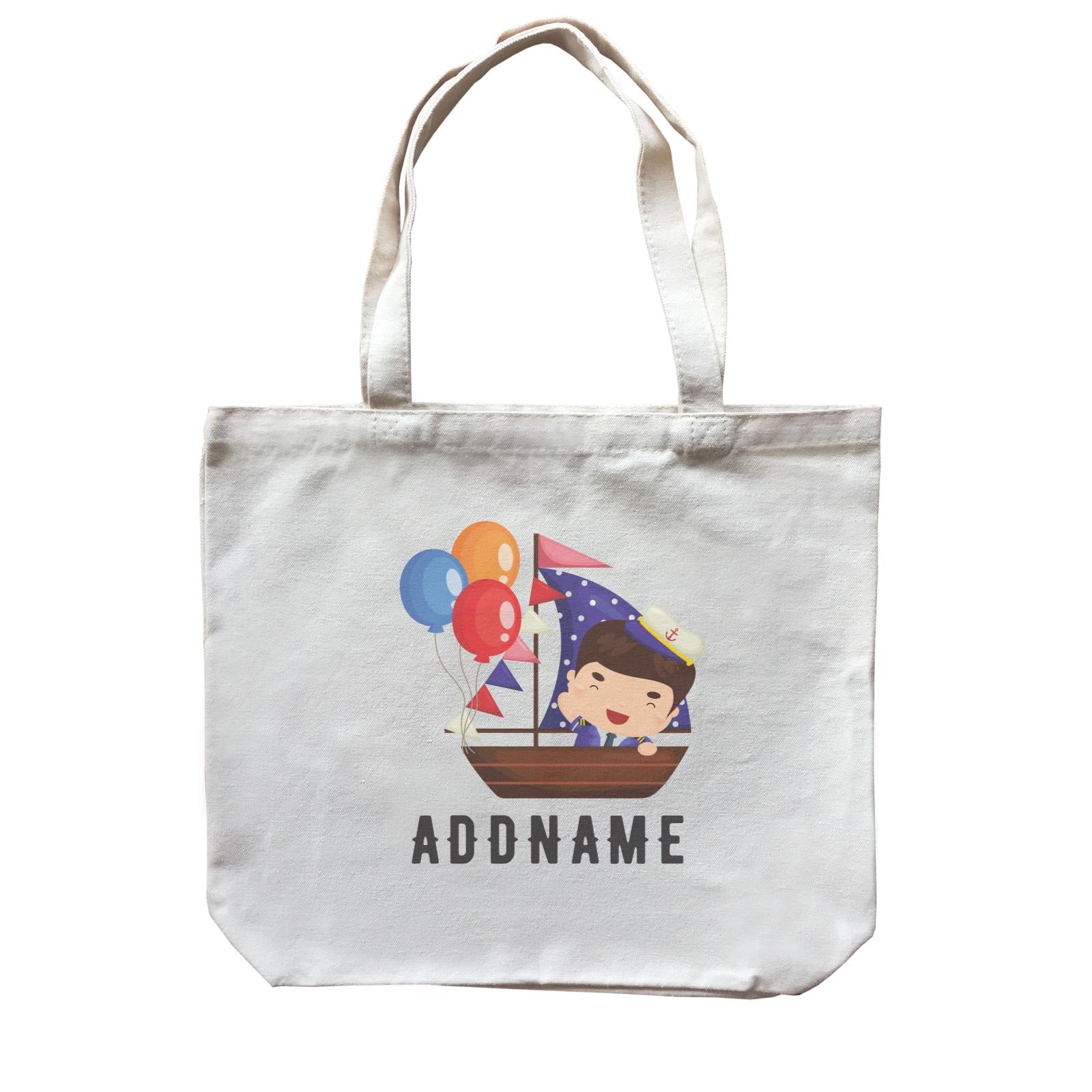 Birthday Sailor Boy In Ship With Balloon Addname Canvas Bag