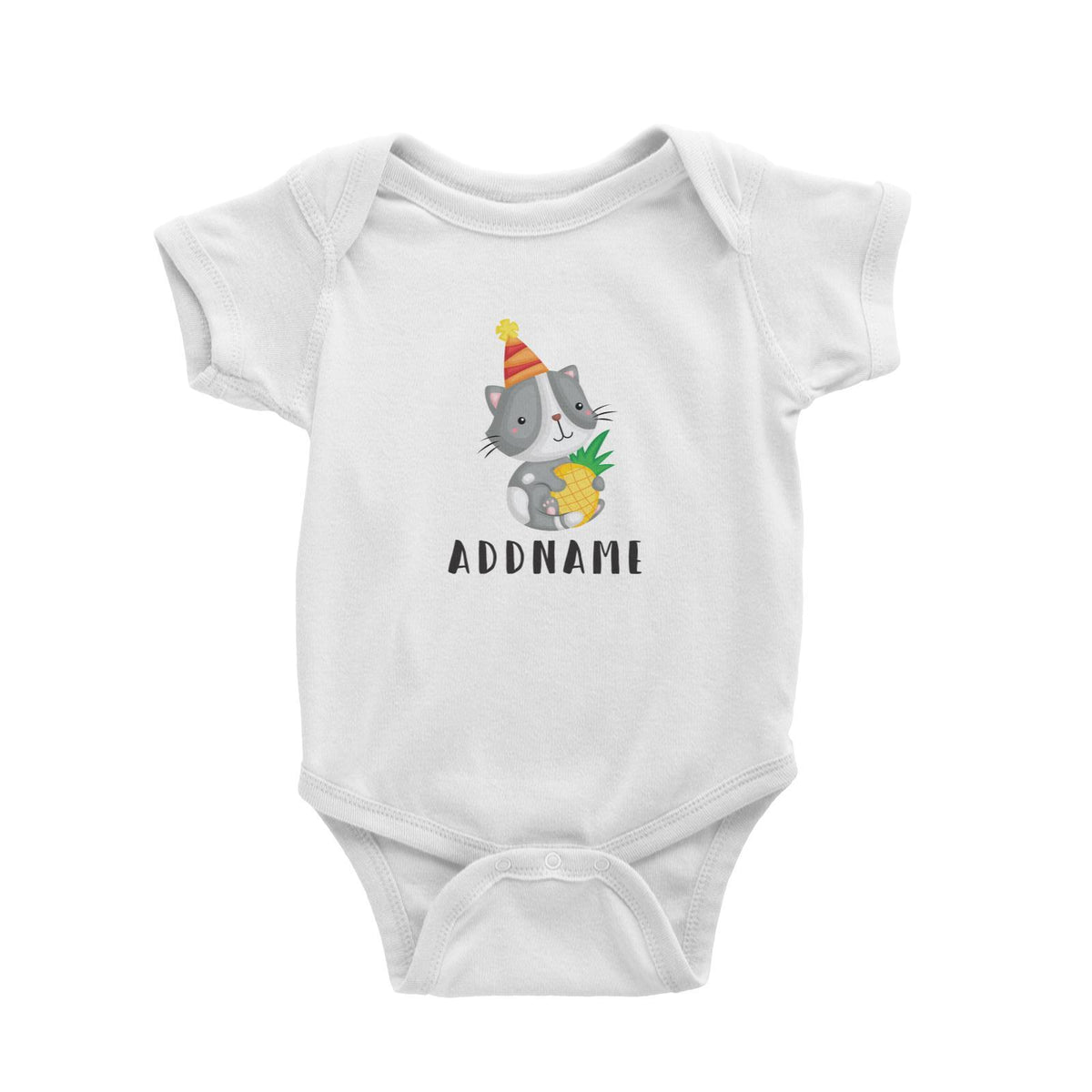 Birthday Hawaii Cute Cat Hugging Pineapple Addname Baby Romper