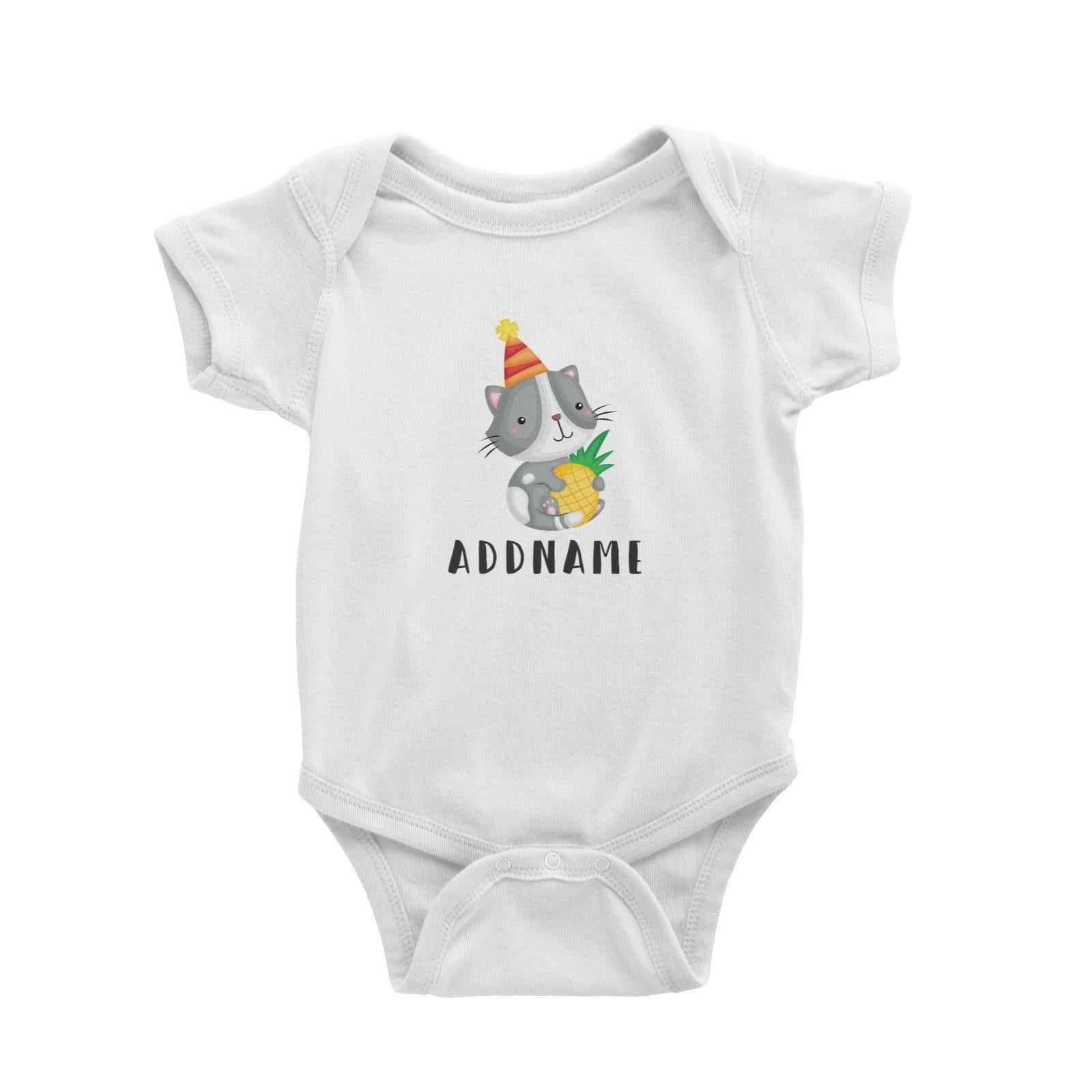 Birthday Hawaii Cute Cat Hugging Pineapple Addname Baby Romper