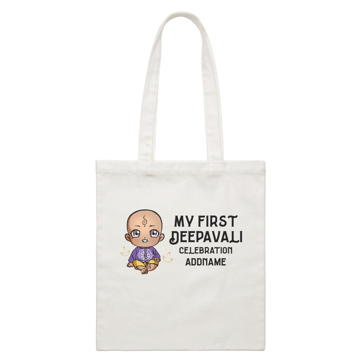 Deepavali Chibi Baby Boy First Deepavali Addname White Canvas Bag