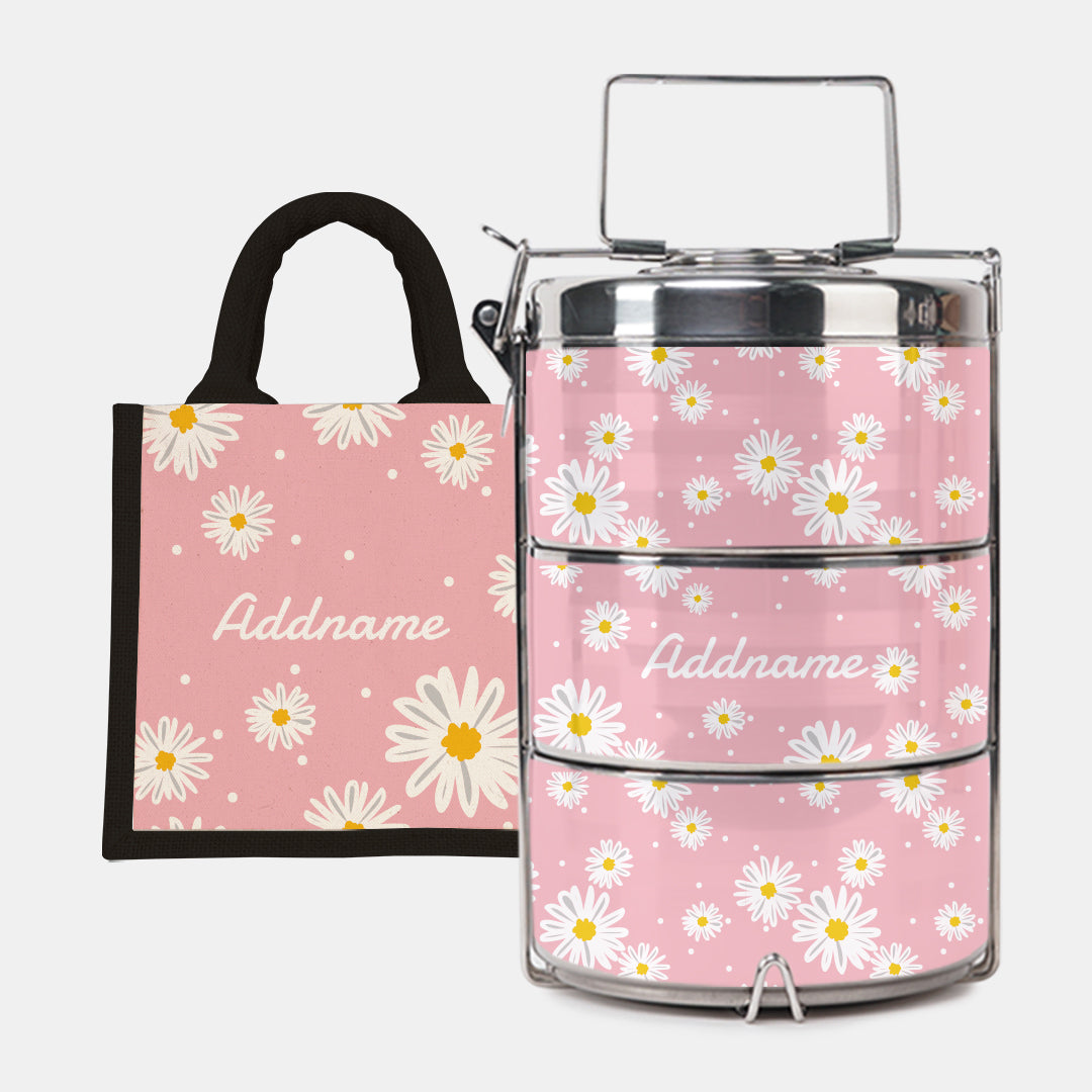 Daisy Series Half Lining Lunch Bag Wtih Premium Tiffin Carrier - Blush Black