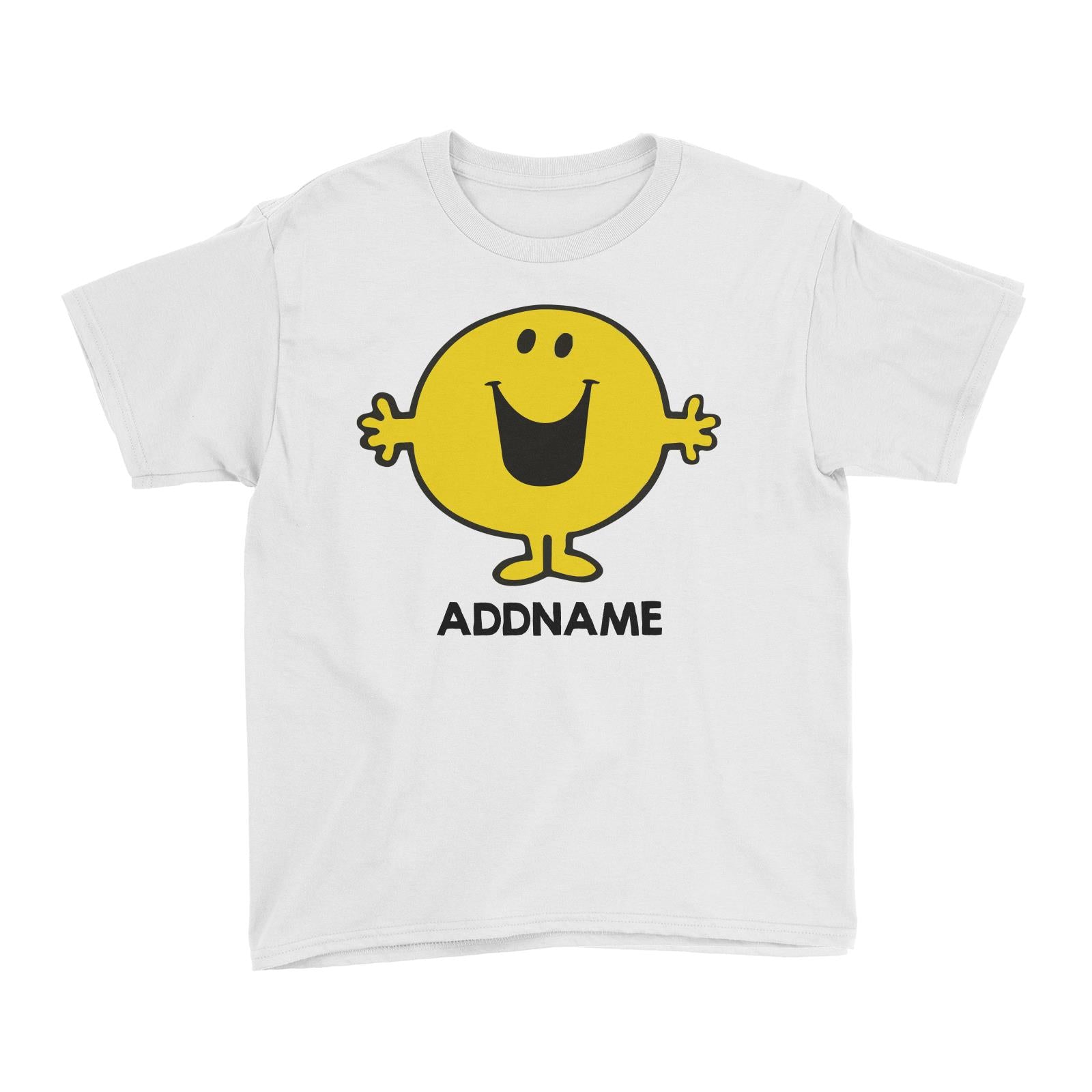 Mr Men Happy Yellow Personalised Cartoon White Kid's T-Shirt  Matching Family Personalizable Designs