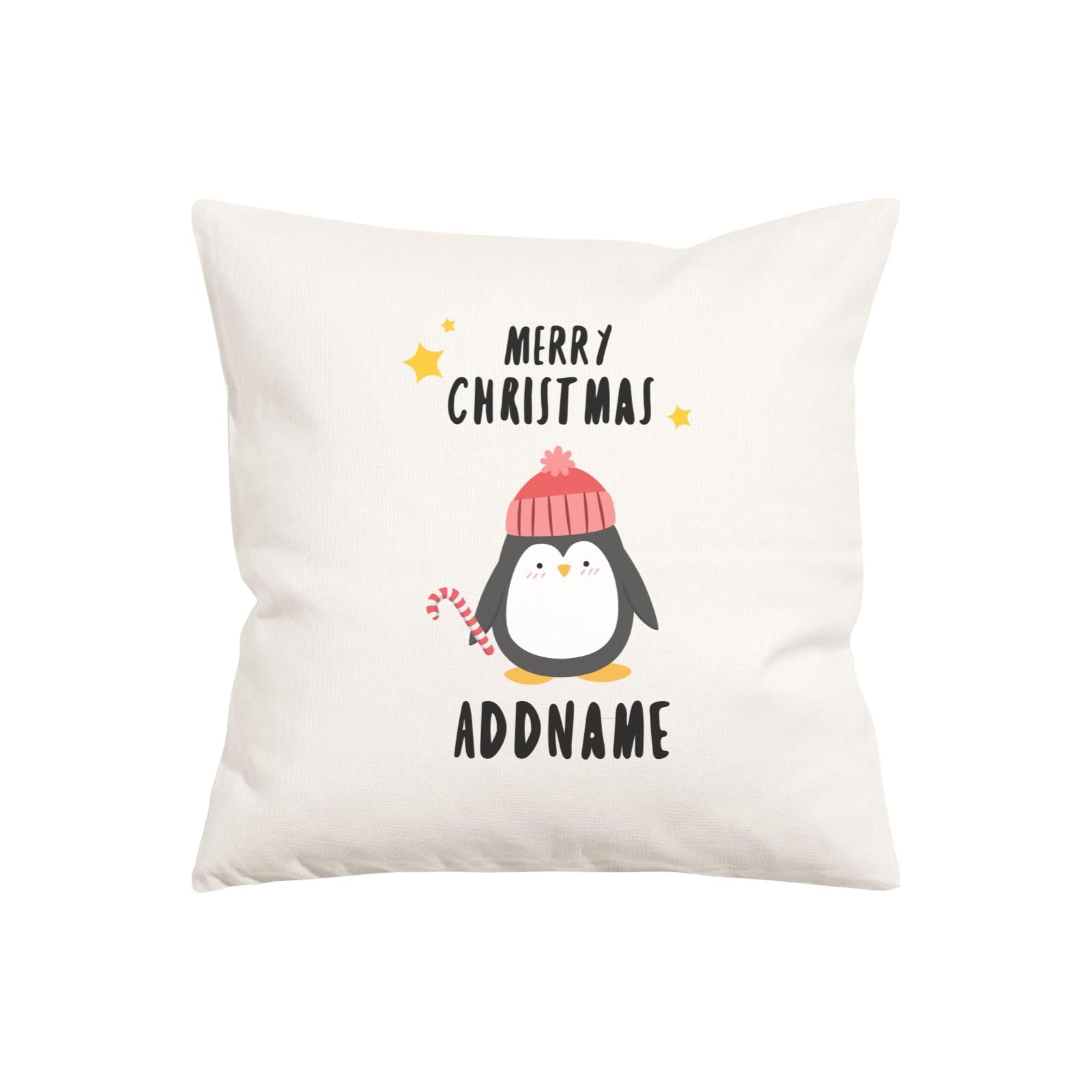 Xmas Cute Penguin with Candy Cane Merry Christmas Pillow Pillow Cushion