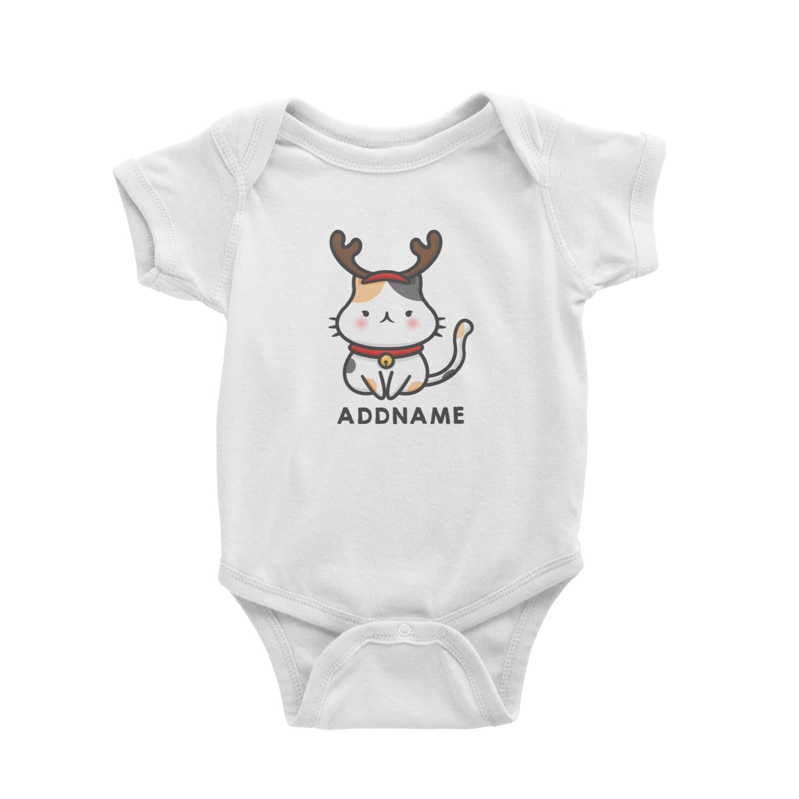 Xmas Cute Cat With Reindeer Antlers Addname Accessories Baby Romper