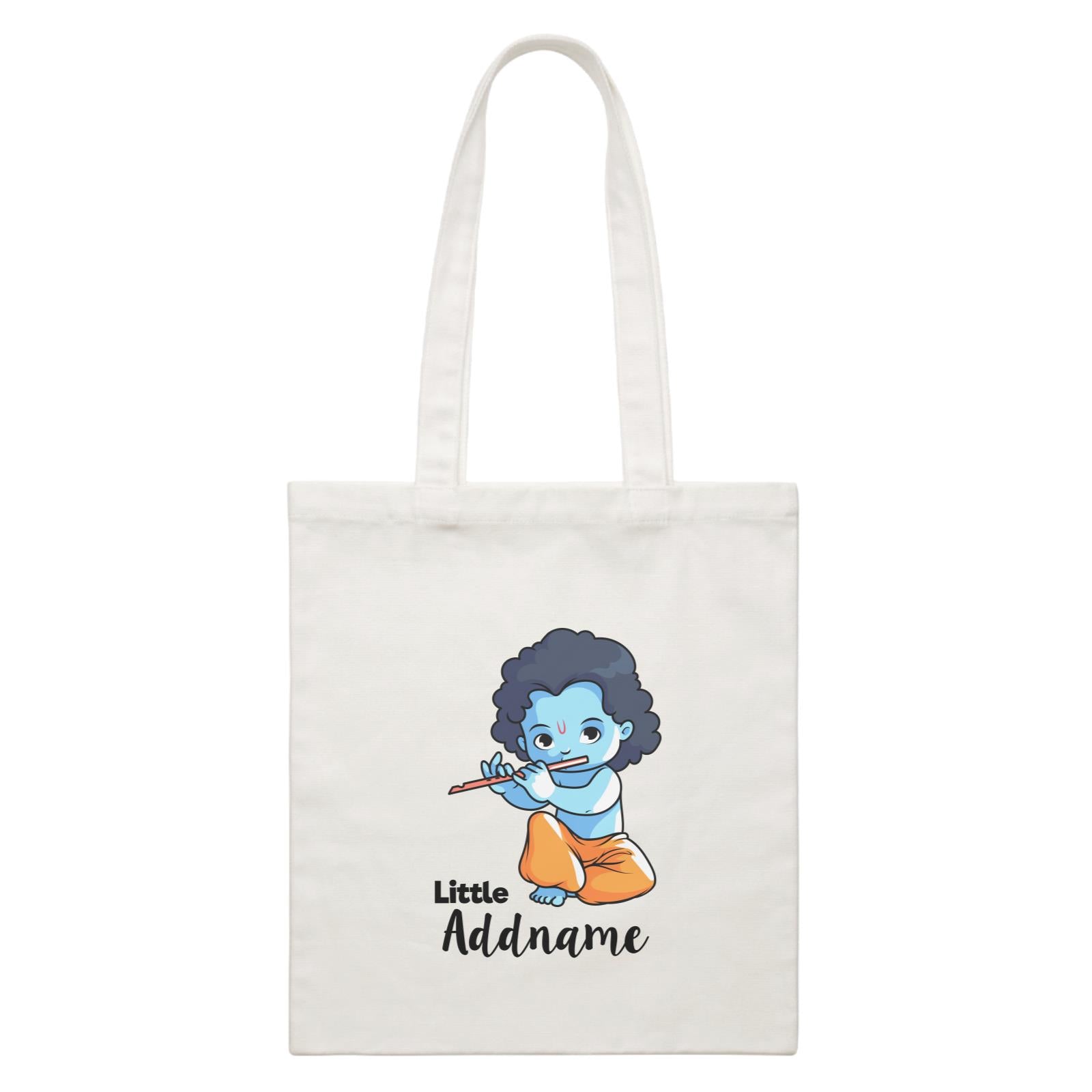 Cute Krishna Sitting Playing Flute Little Addname White Canvas Bag