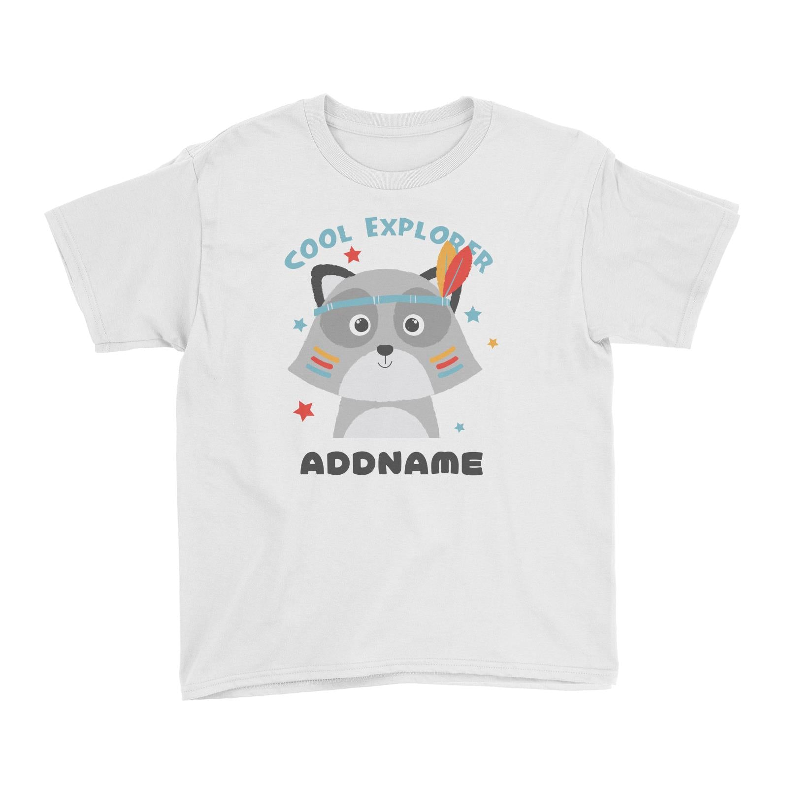 Cool Explorer Racoon Addname White Kid's T-Shirt