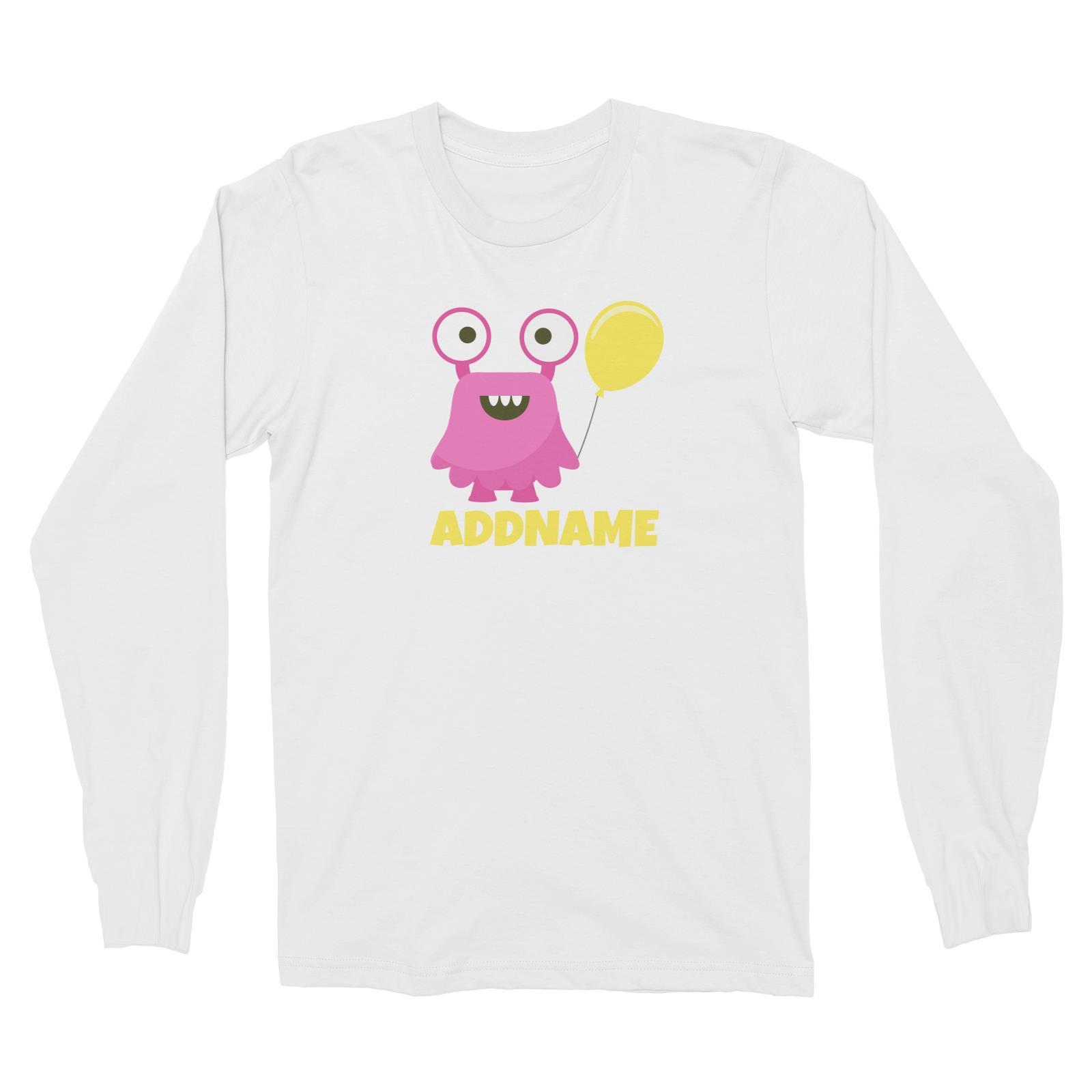 Pink Monster Birthday Theme Addname Long Sleeve Unisex T-Shirt