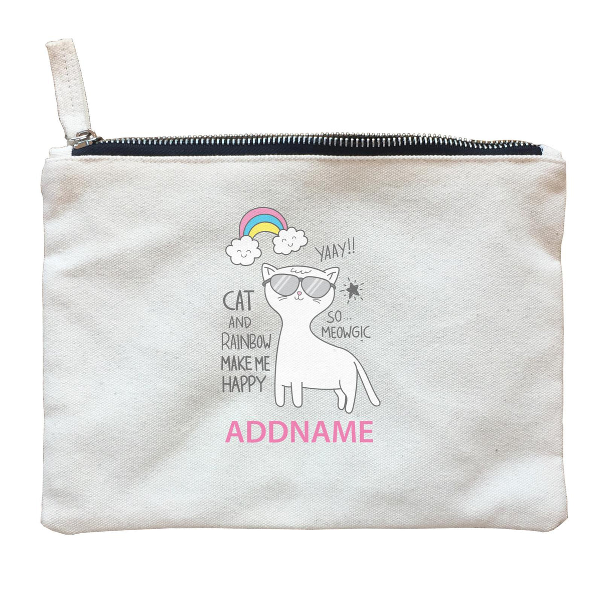 Cool Cute Animals Cats Yaay Cat And Rainbow Make Me Happy Addname Zipper Pouch