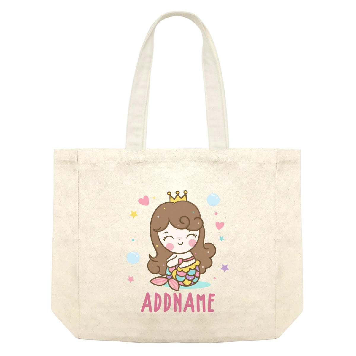 Unicorn And Princess Series Cute Happy Sitting Mermaid Girl Addname Shopping Bag