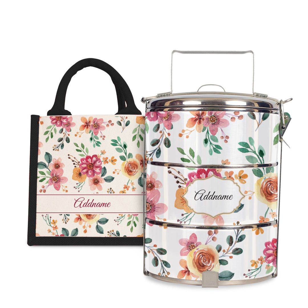 Laura Series - Garnet - Lunch Tote Bag with Three-Tier Tiffin Carrier