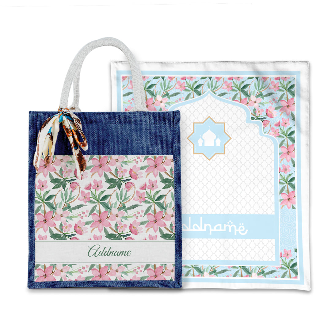 Laura Blossom Sejadah with Matching Colourful Jute Bag