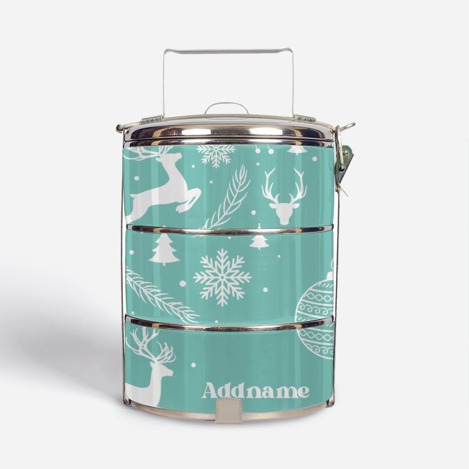 Christmas Series Standard Tiffin Carrier - Jubilant Reindeers Light Blue