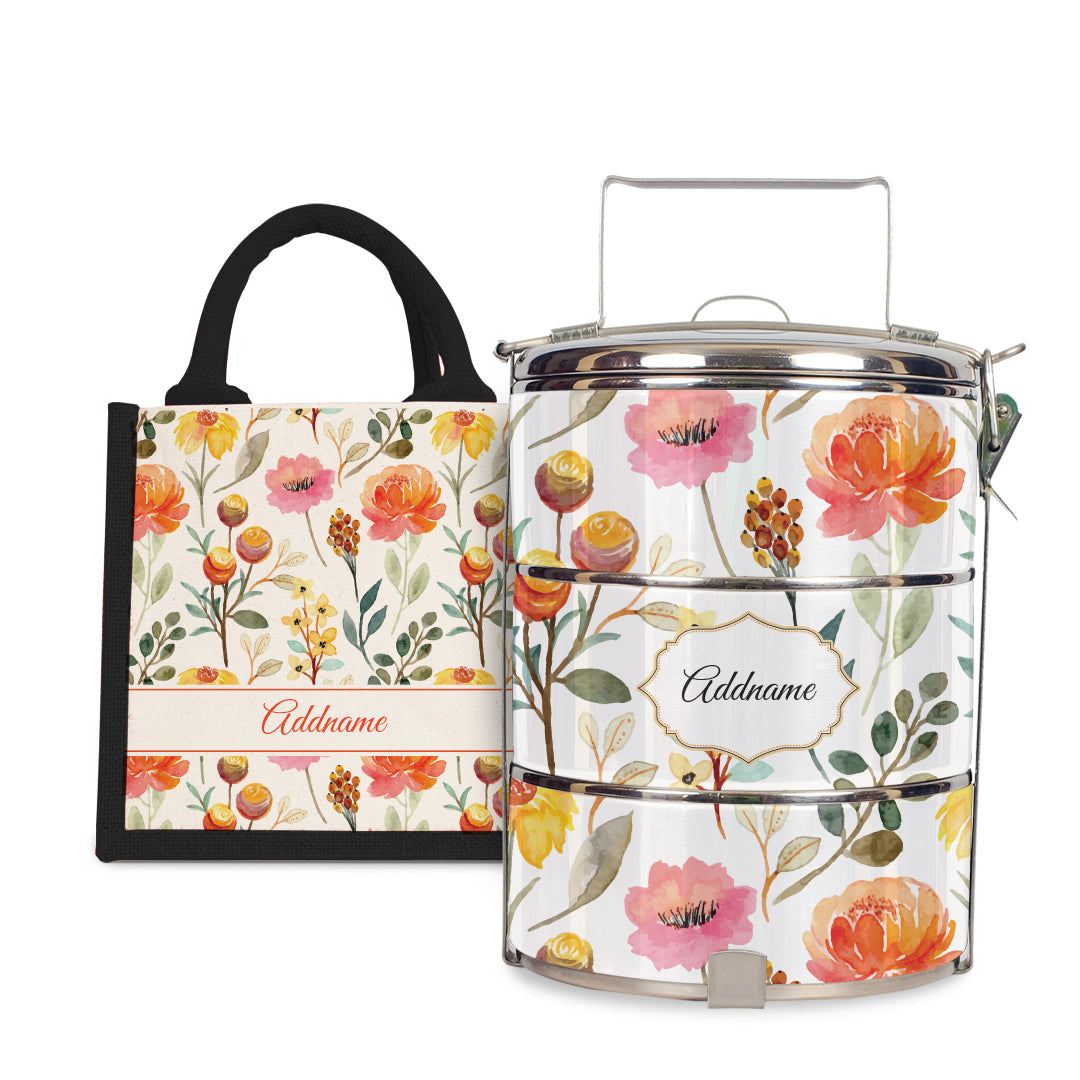 Laura Series - Carnelian - Lunch Tote Bag with Three-Tier Tiffin Carrier