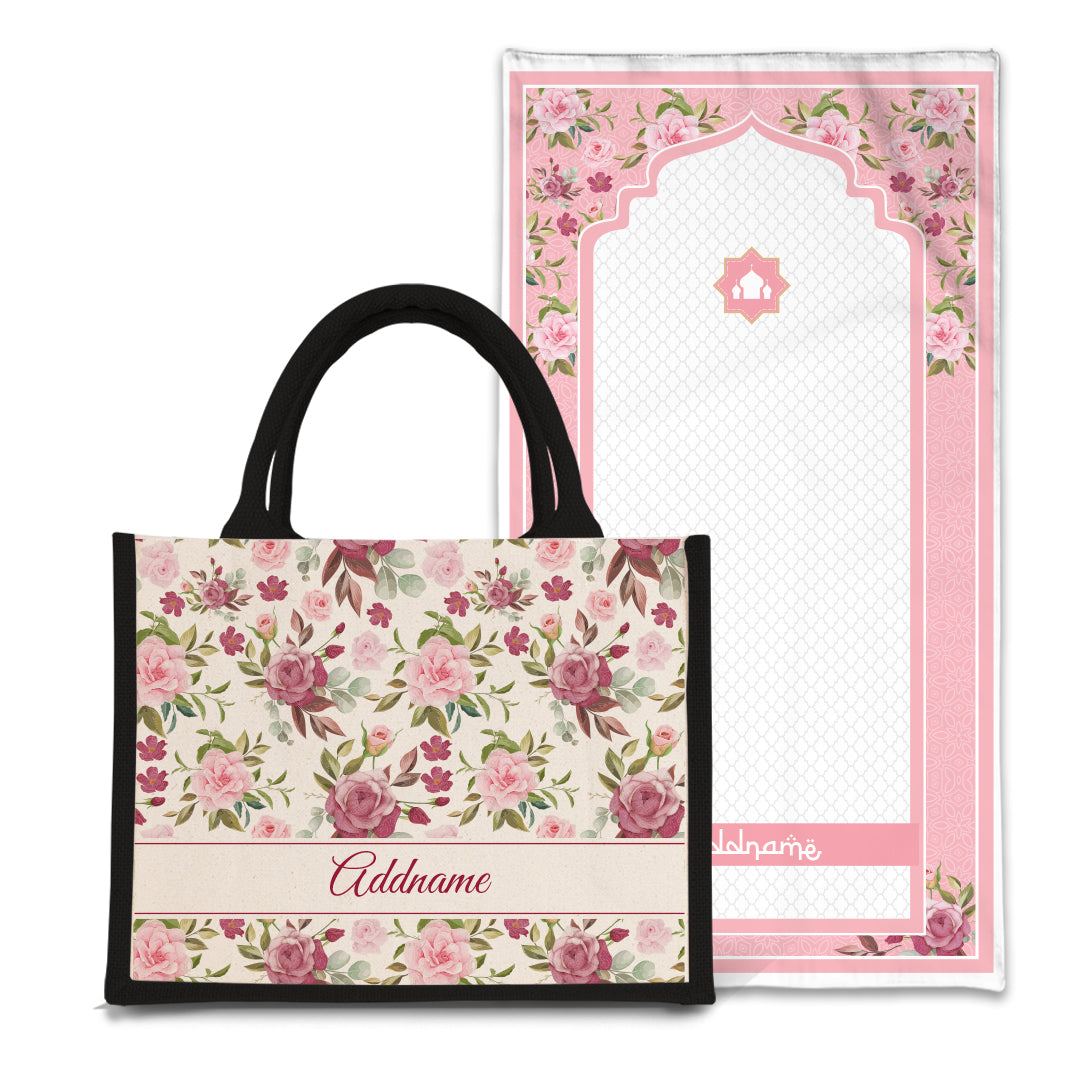 Ruby  Sejadah Prayer Mat with Half Lining Small Jute Bag Bundle