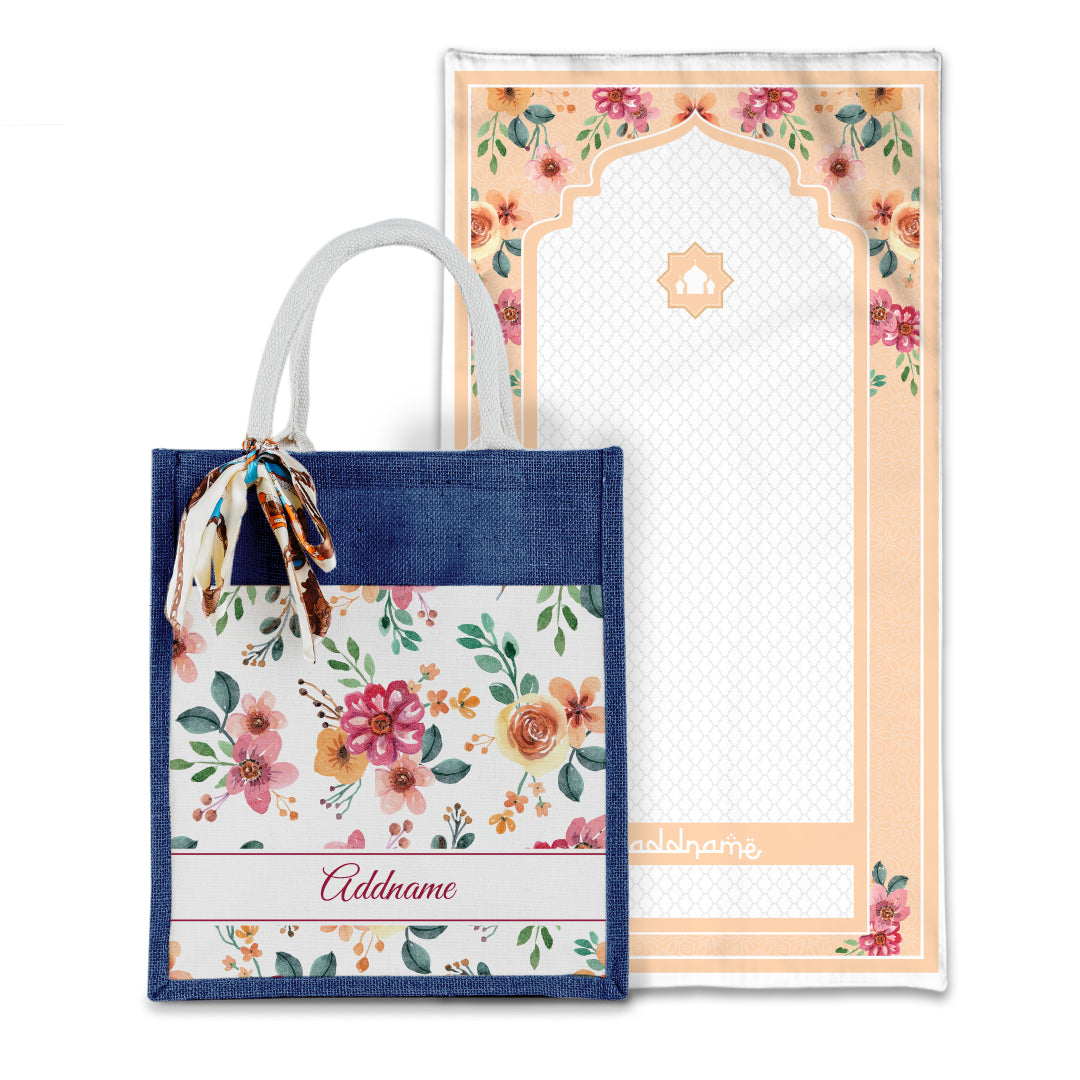 Laura Garnet Sejadah with Matching Colourful Jute Bag